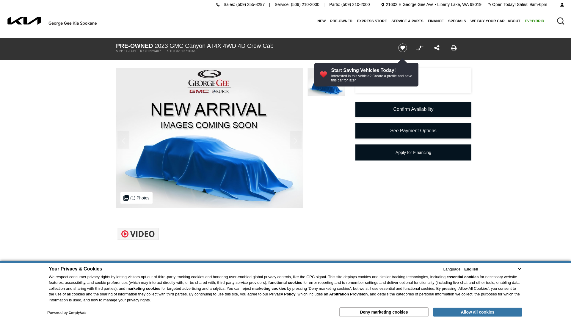 website screenshot of https://www.spokanekia.com/inventory/1GTP6EEKXP1229407/