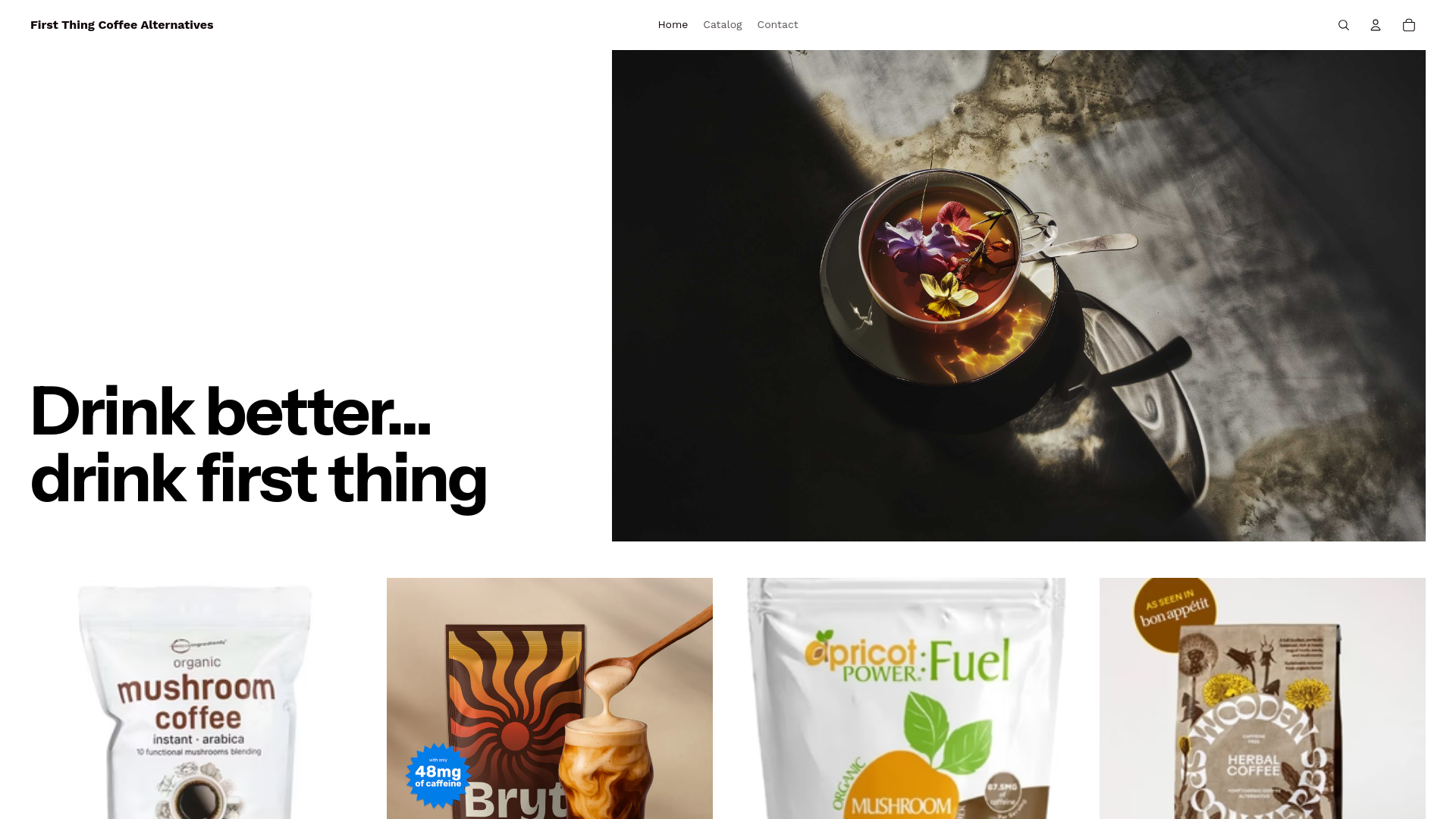 website screenshot of https://firstthingcoffeealternatives.com/