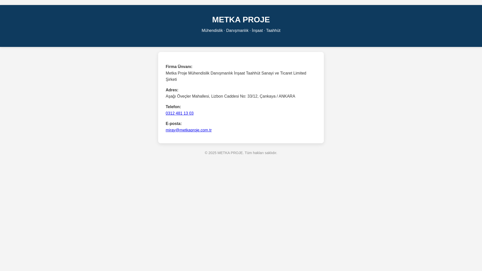 website screenshot of https://metkaproje.com.tr/