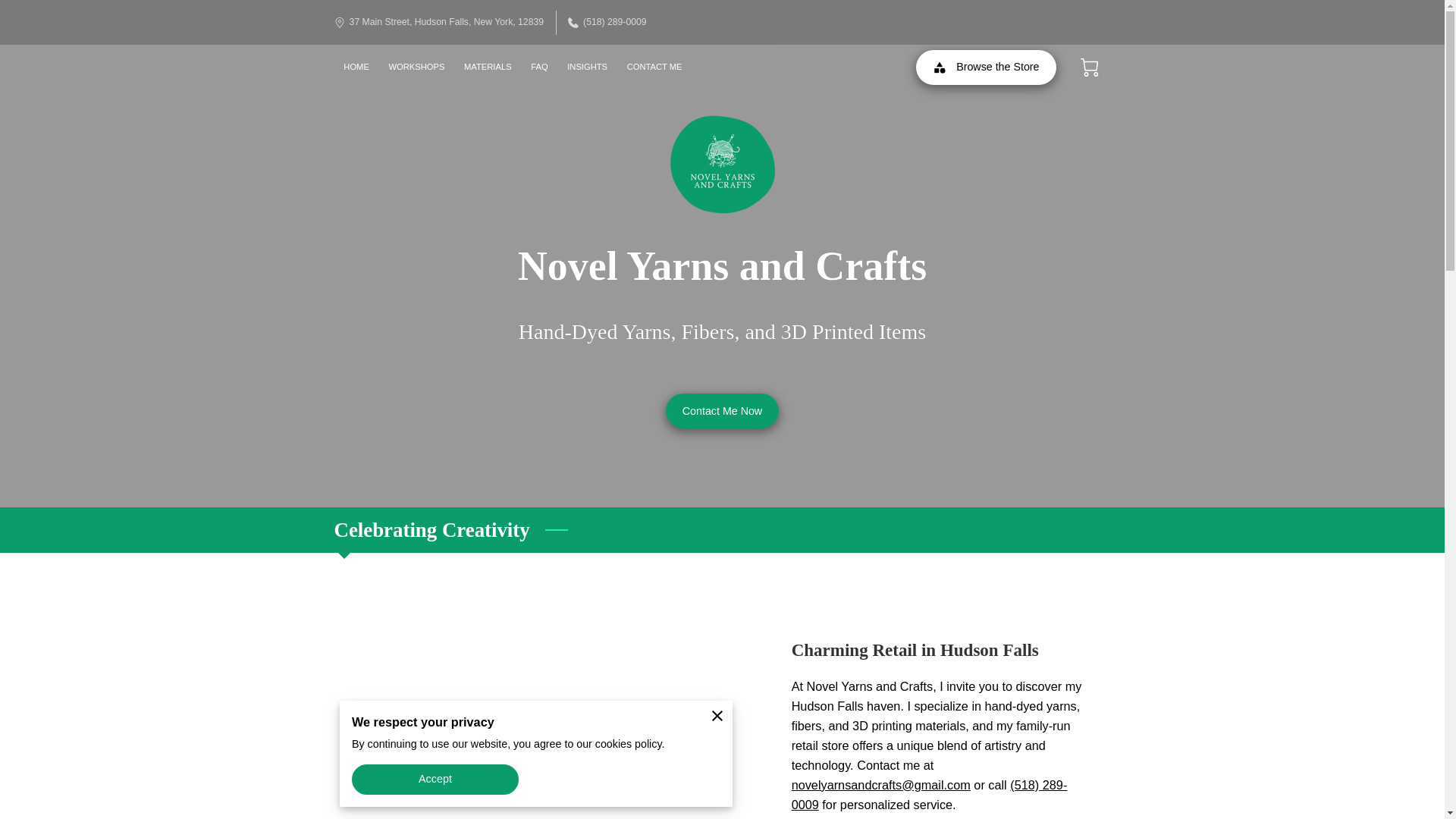 website screenshot of https://novelyarnsandcrafts.com/