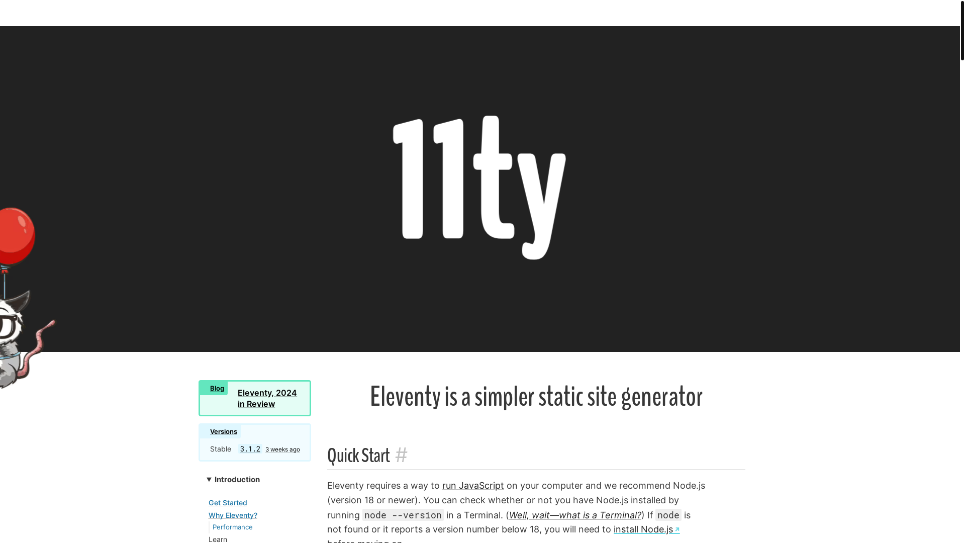 website screenshot of https://www.11ty.dev/