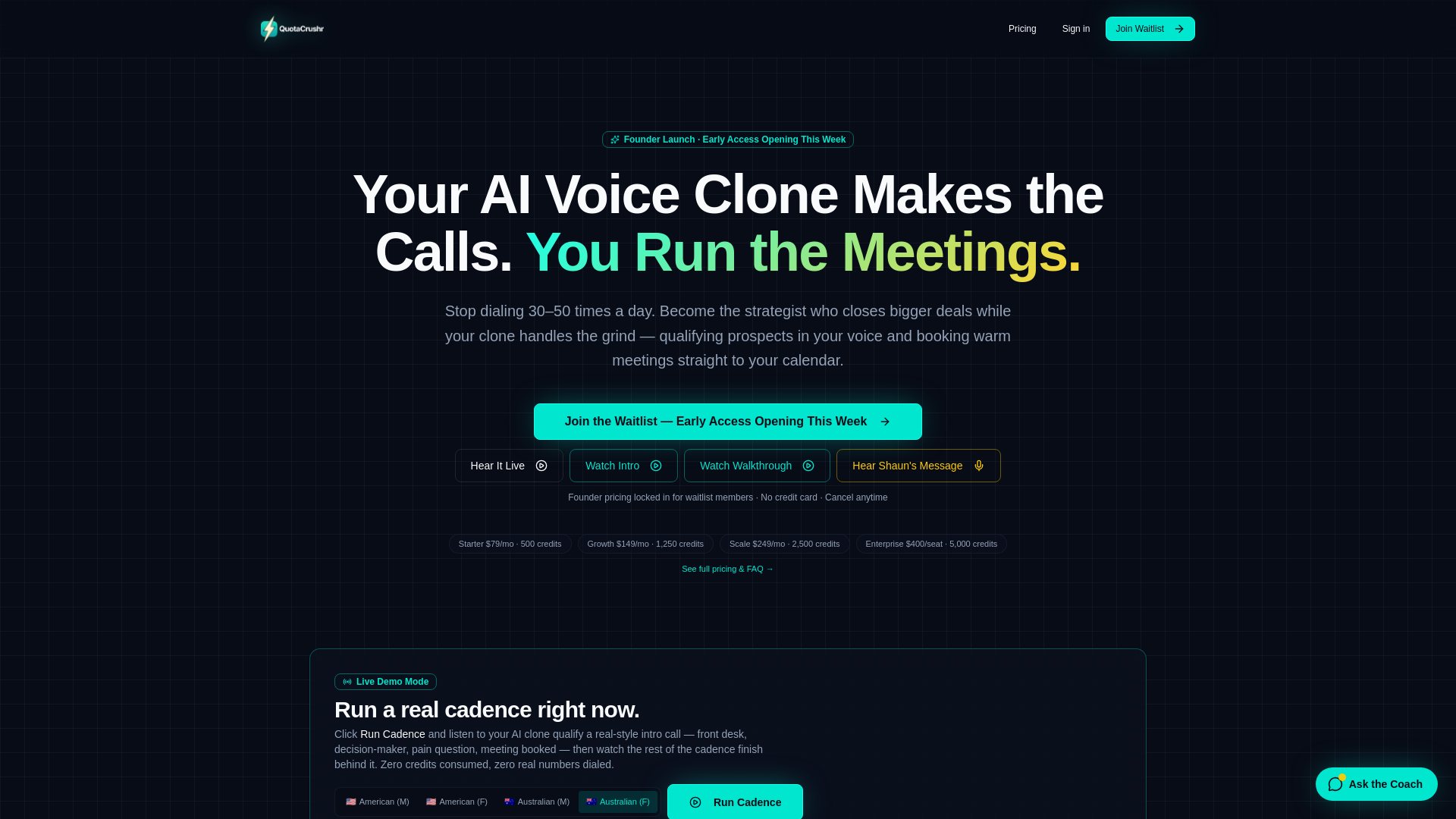 website screenshot of https://quotacrushr.com/