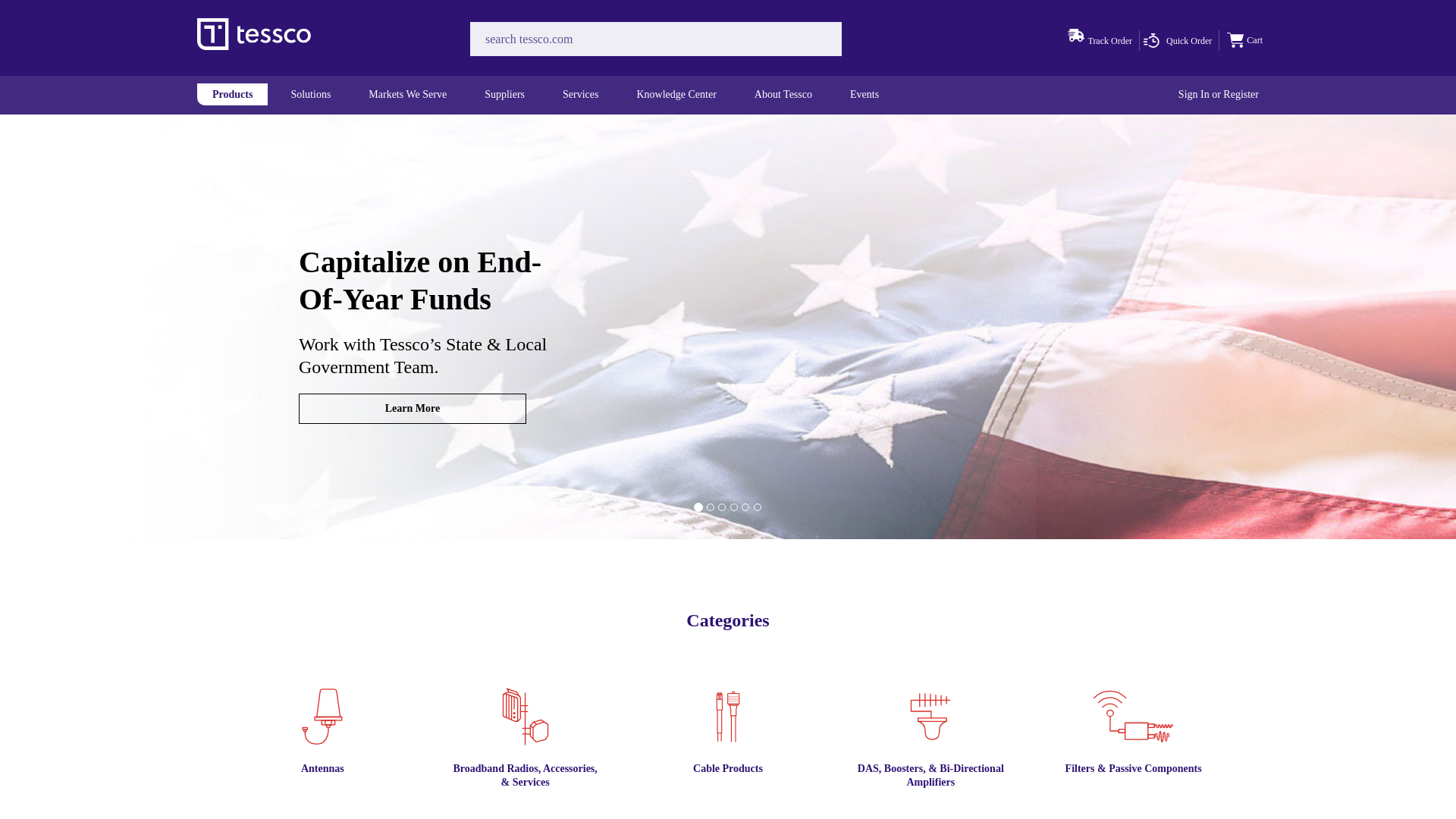 website screenshot of https://www.tessco.com/