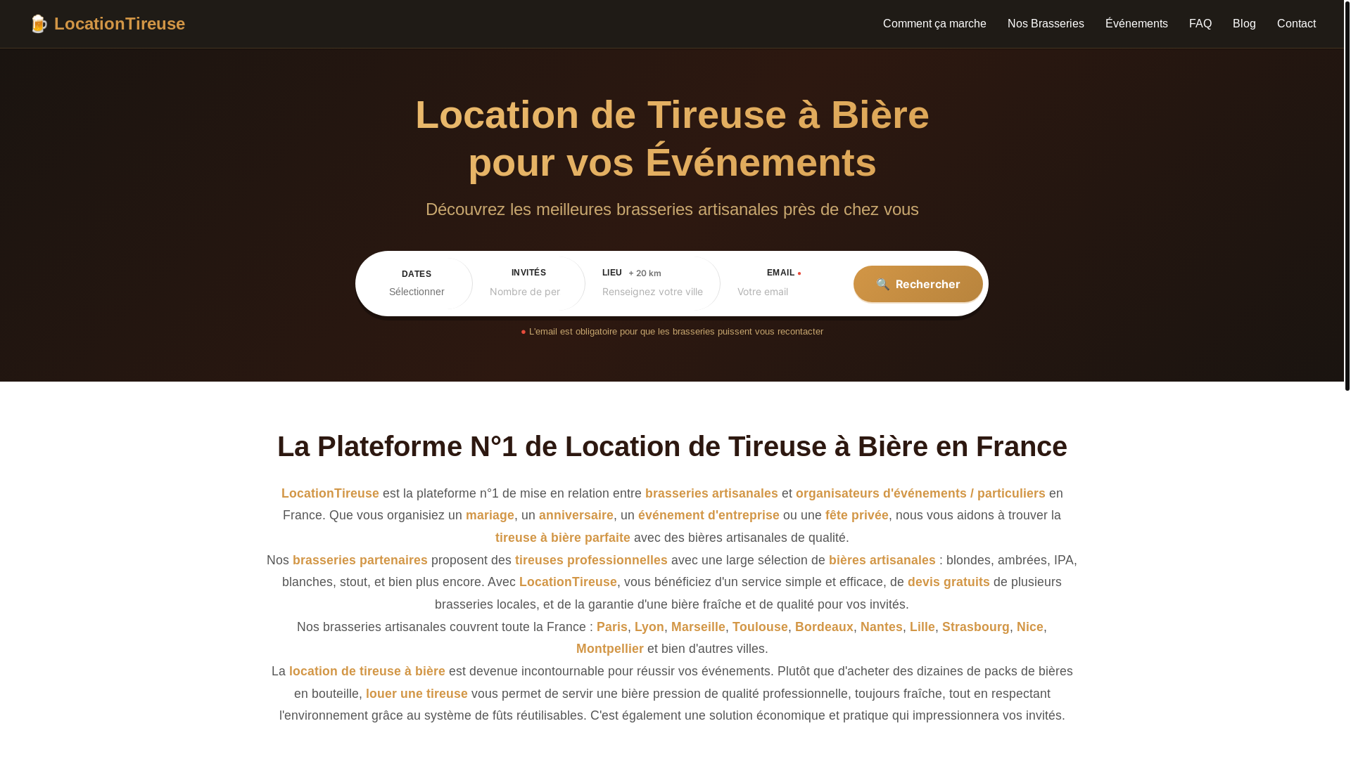 website screenshot of https://locationtireusebiere.fr/