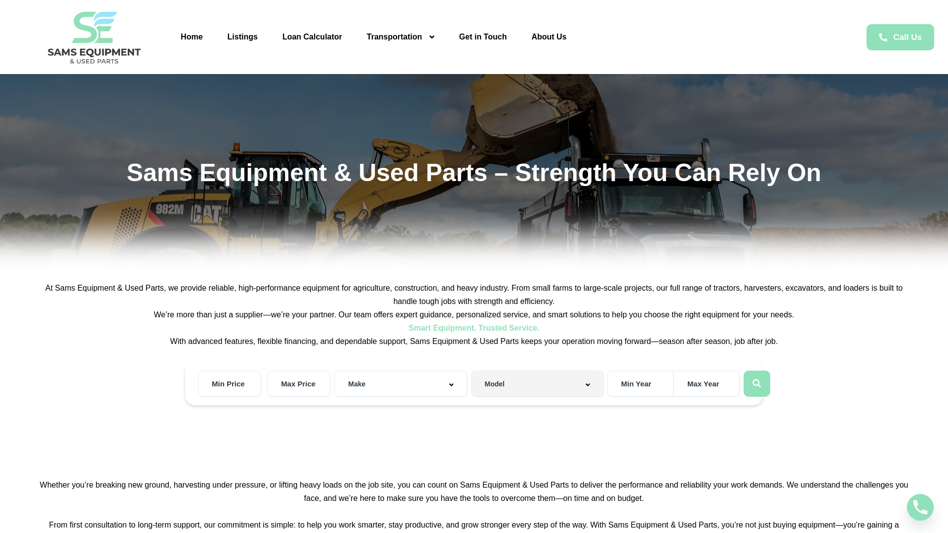 website screenshot of https://samsequipments.com