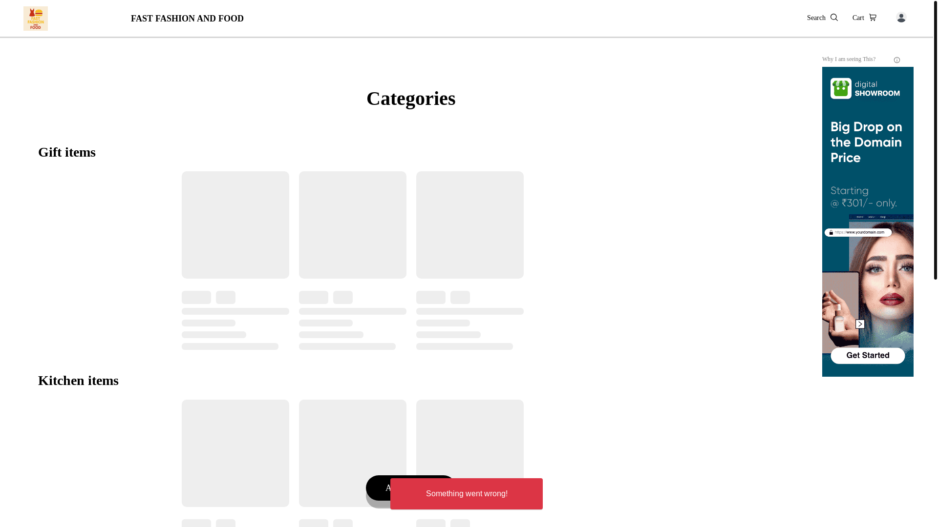 website screenshot of https://fastfashionandfood.co.in/