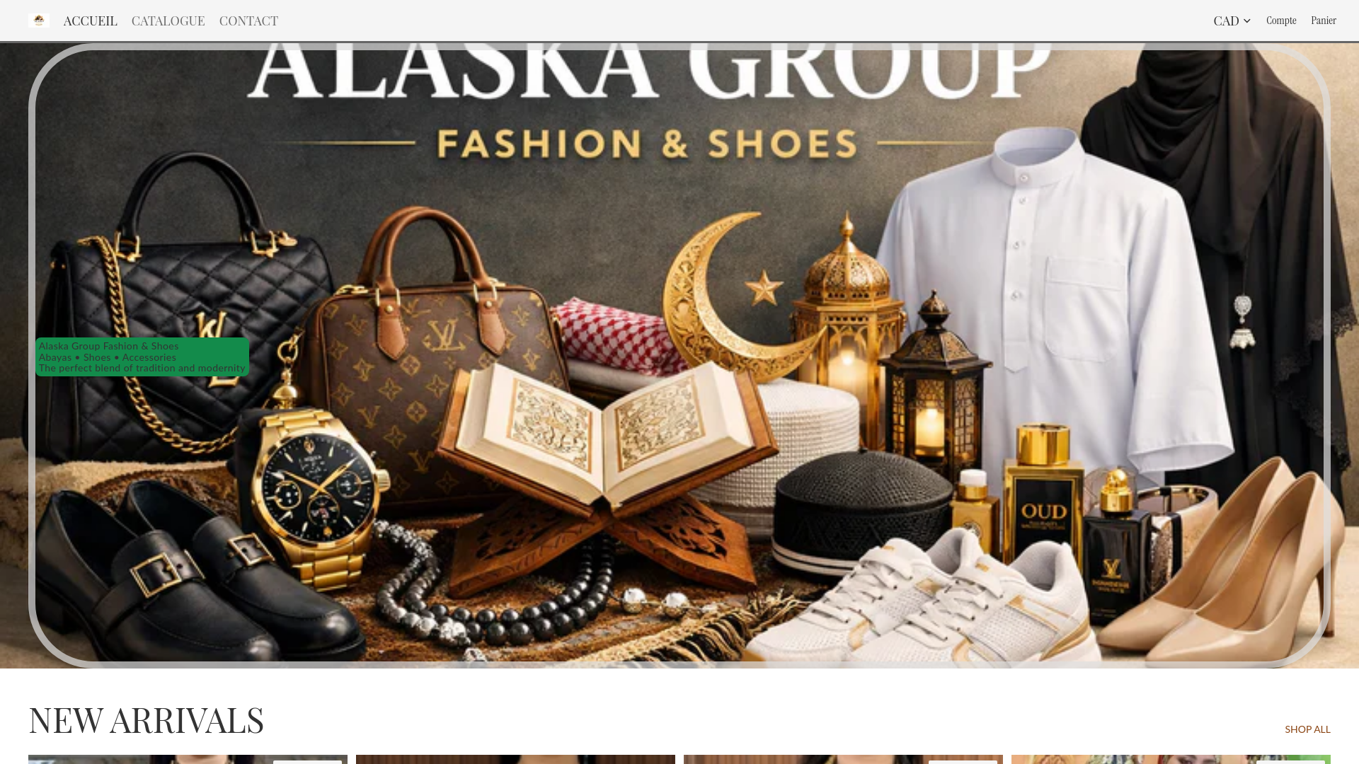 website screenshot of https://alaskagroupfashion.ca/