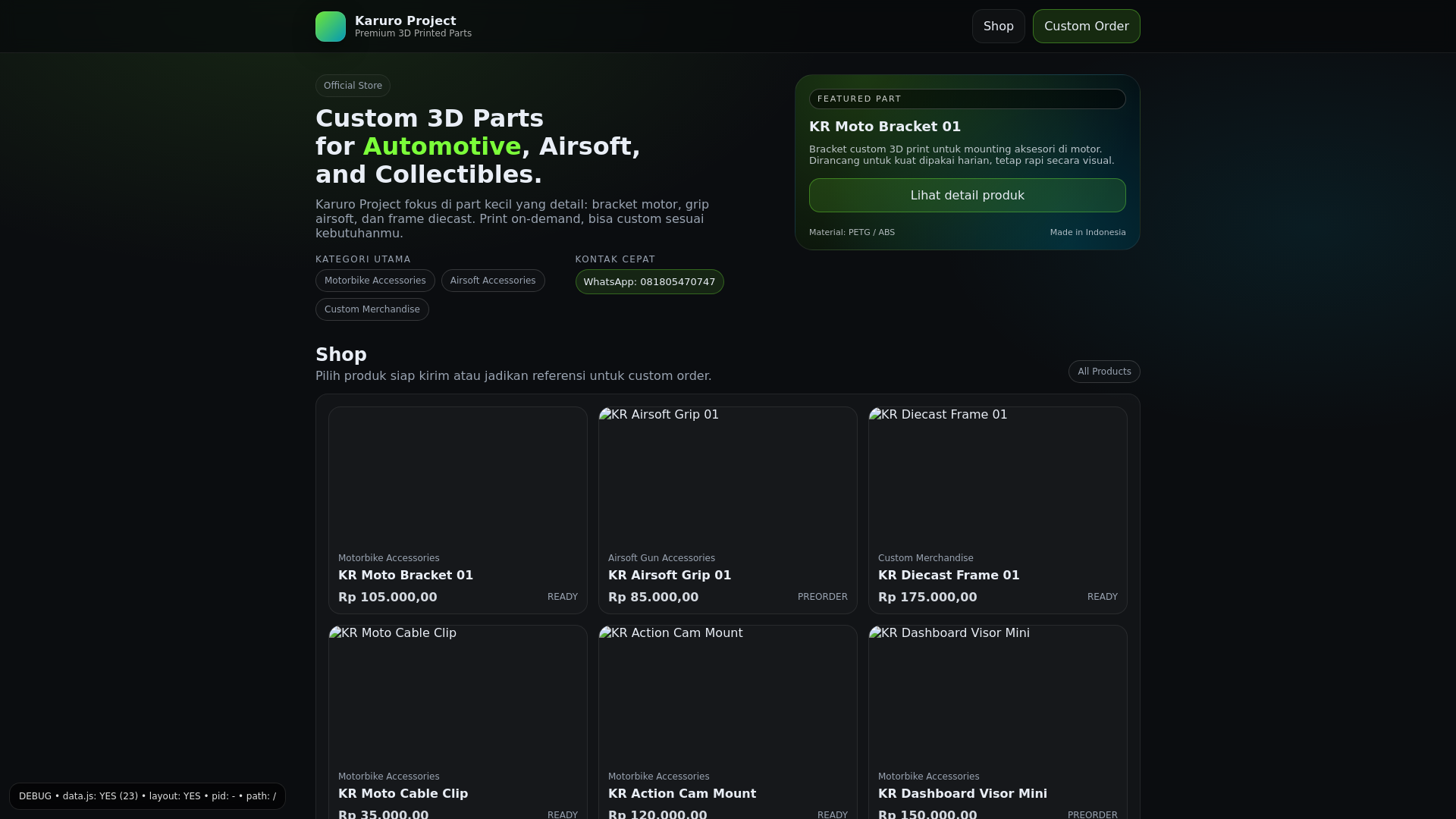 website screenshot of https://karuroproject.store/