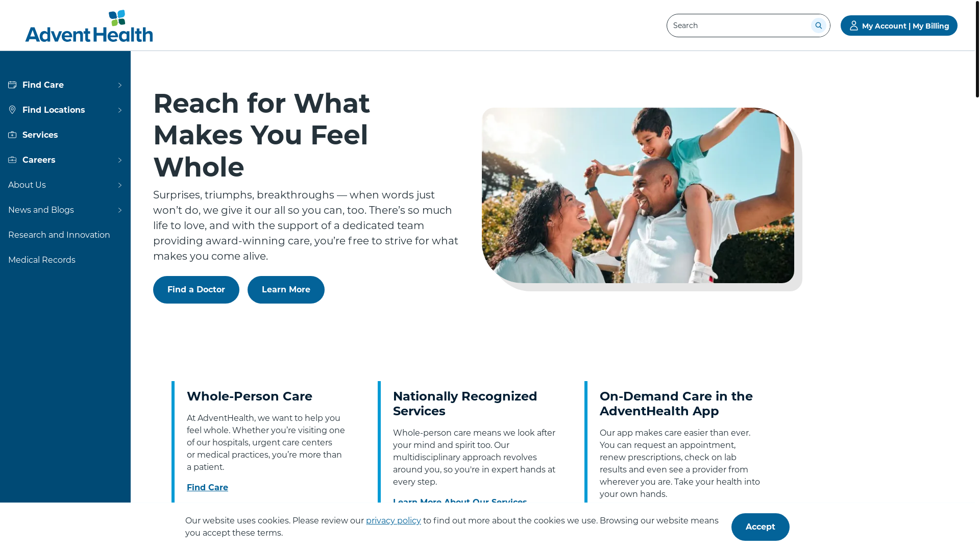 website screenshot of https://adventhealth.com/