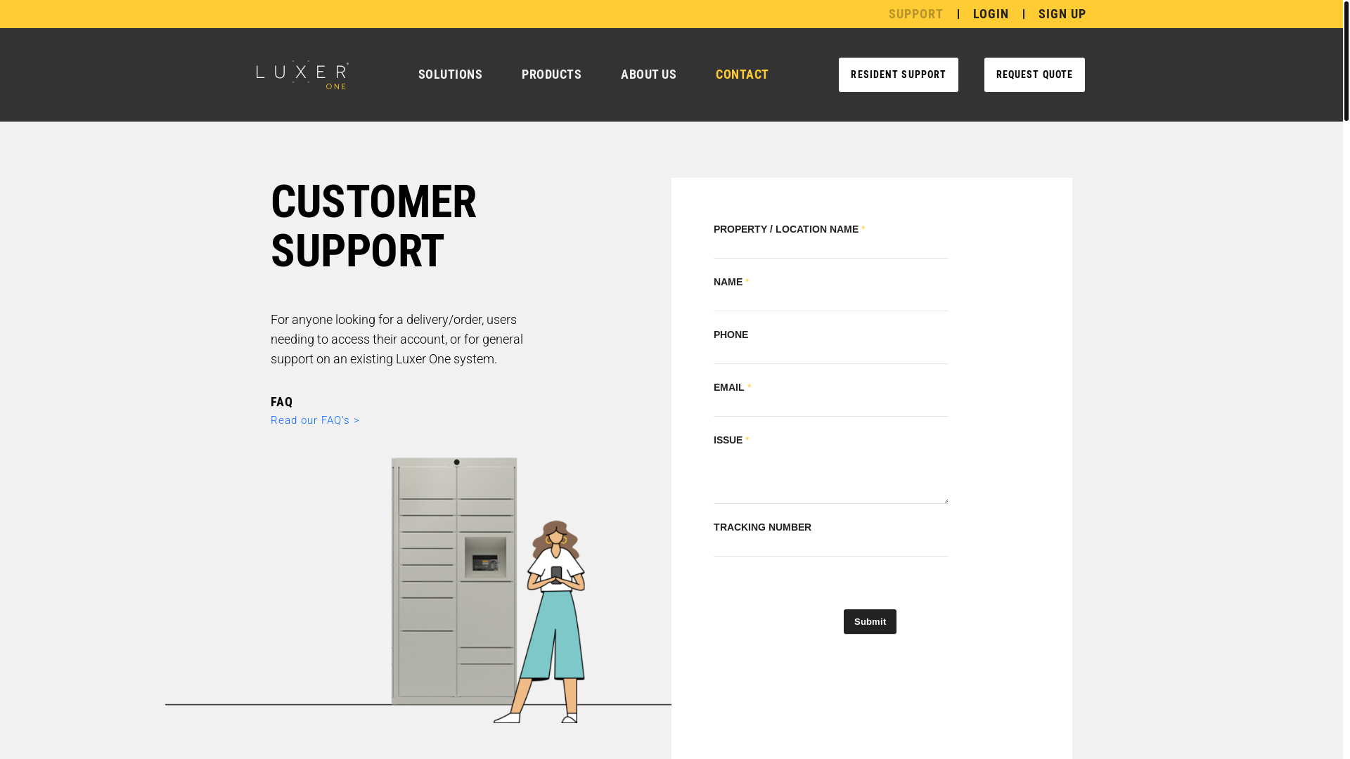 website screenshot of https://www.luxerone.com/support