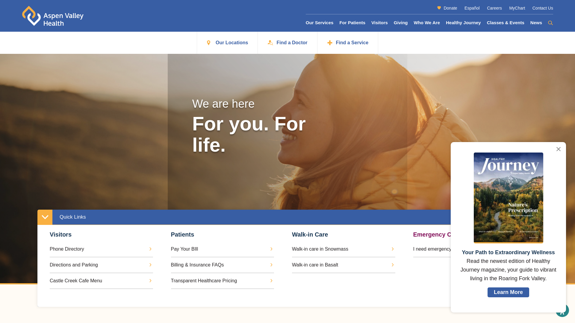 website screenshot of https://aspenvalleyhealth.org/