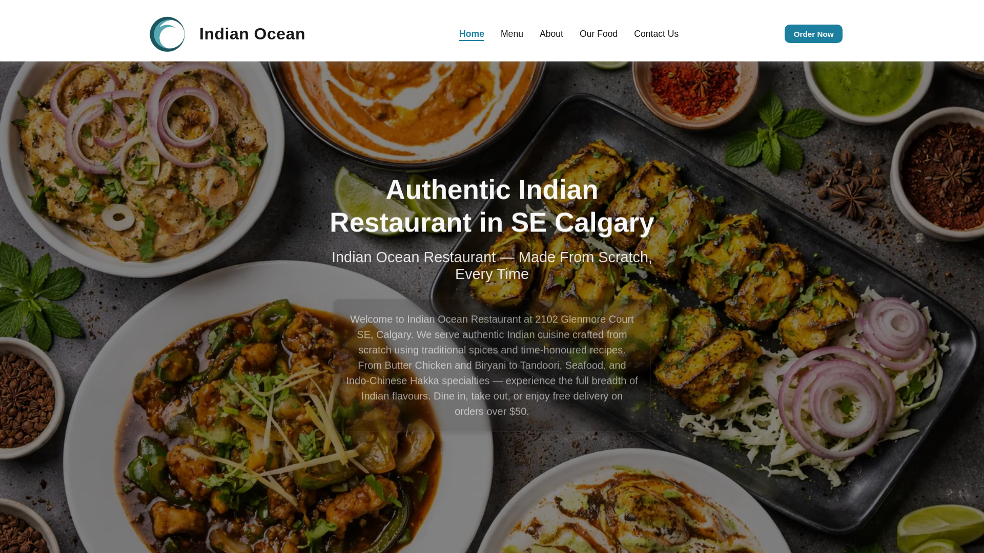 website screenshot of https://indian-ocean-restaurant-calgary.pages.dev/