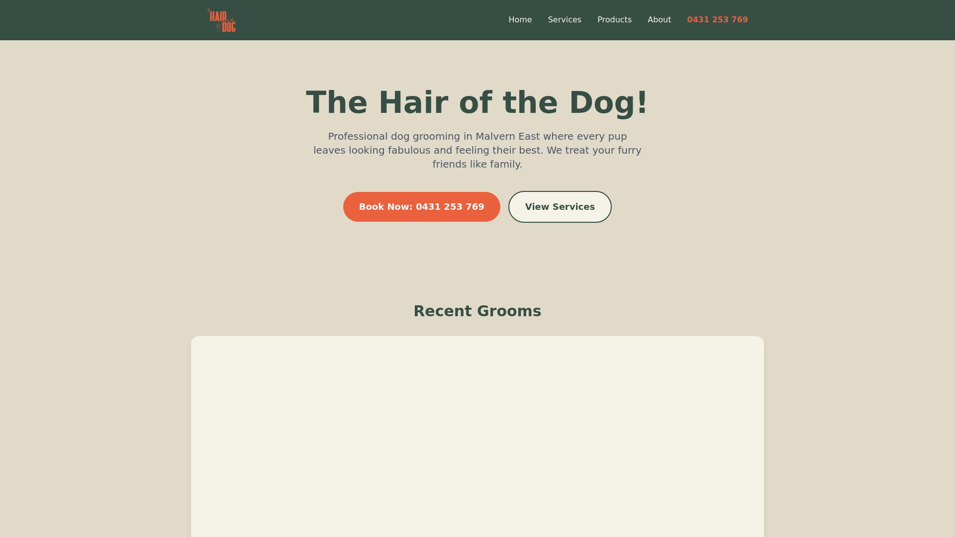 website screenshot of https://thehairofthedog.au/
