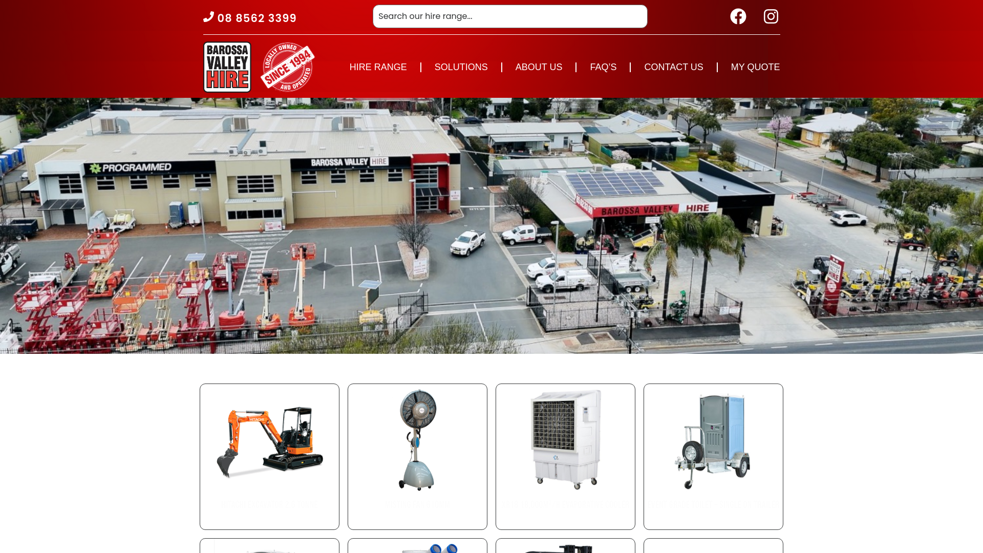 website screenshot of https://barossahire.com.au/