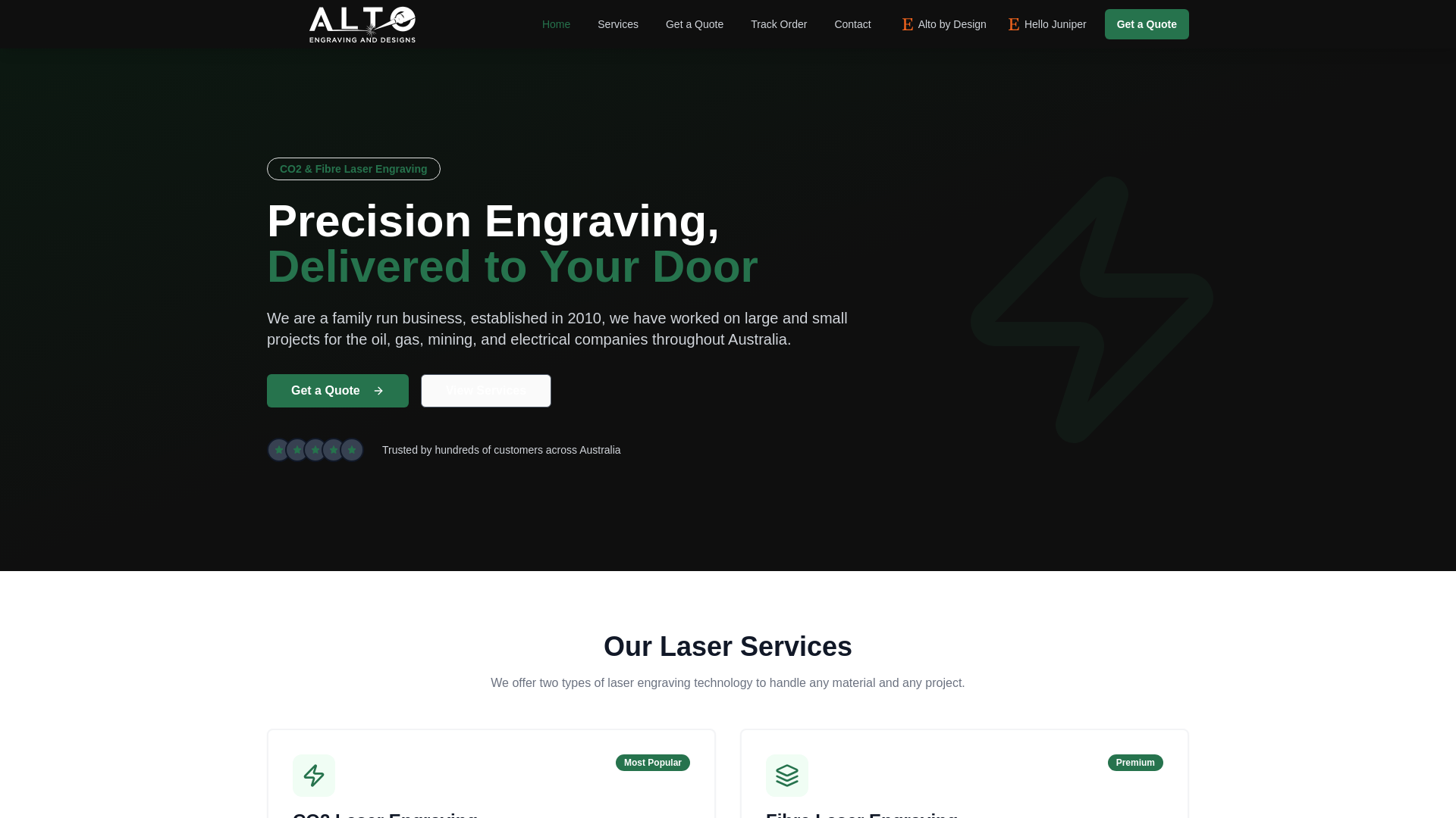 website screenshot of https://altoengraving.com.au/