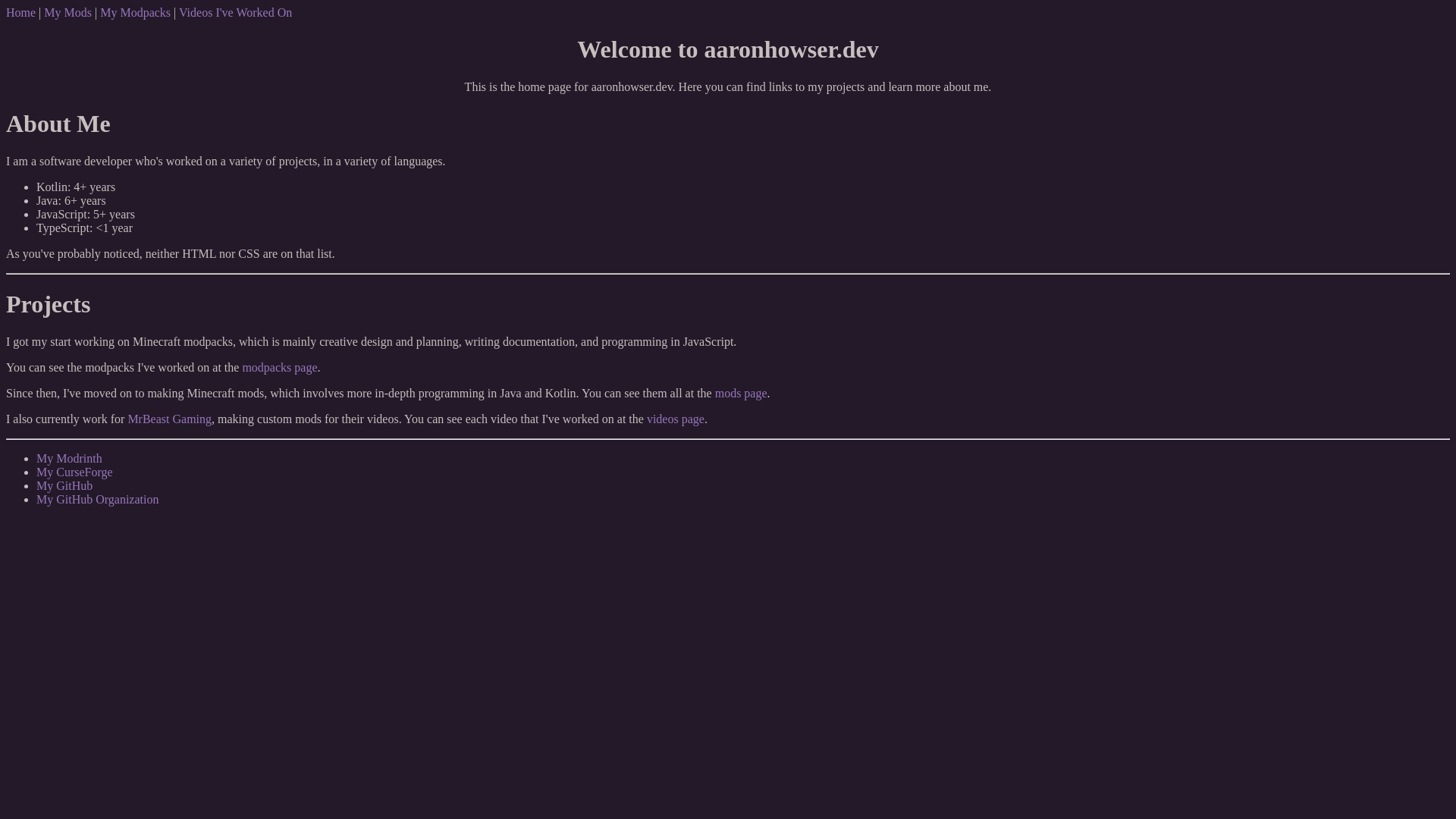 website screenshot of https://aaronhowser-dev.pages.dev/
