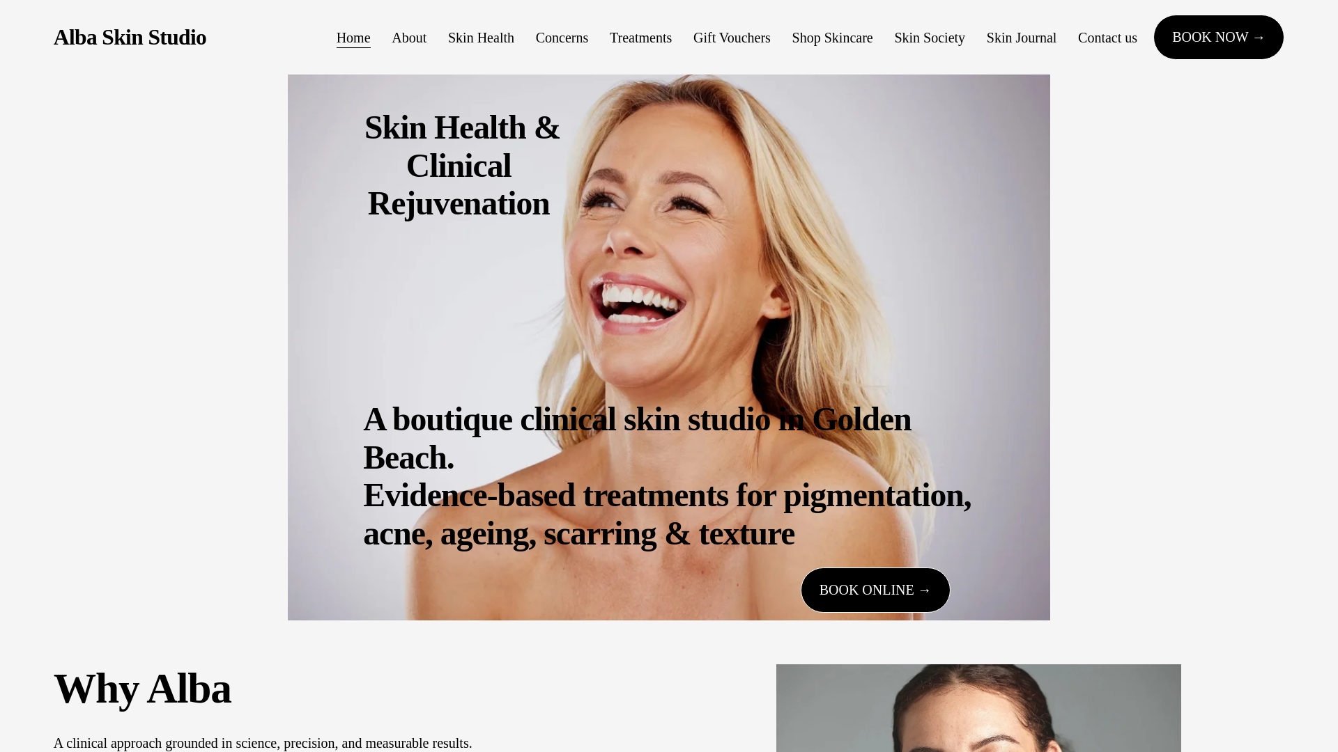 website screenshot of https://albaskinstudio.com.au