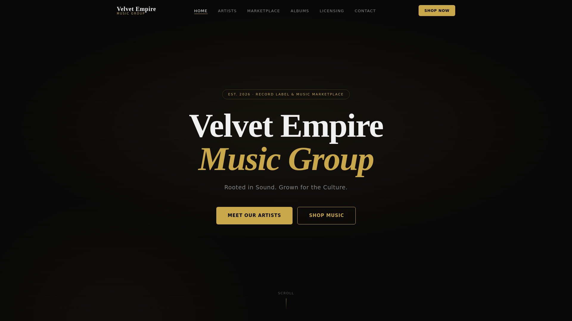 website screenshot of https://velvetempiremusic.com/