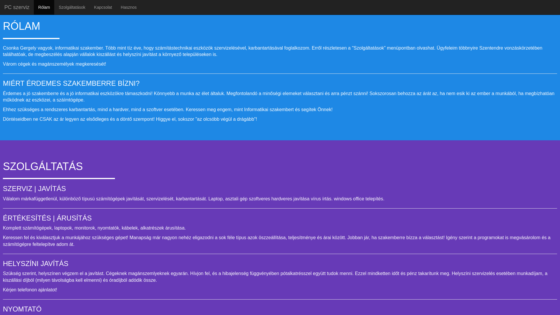 website screenshot of http://www.pcszervizszentendre.hu/