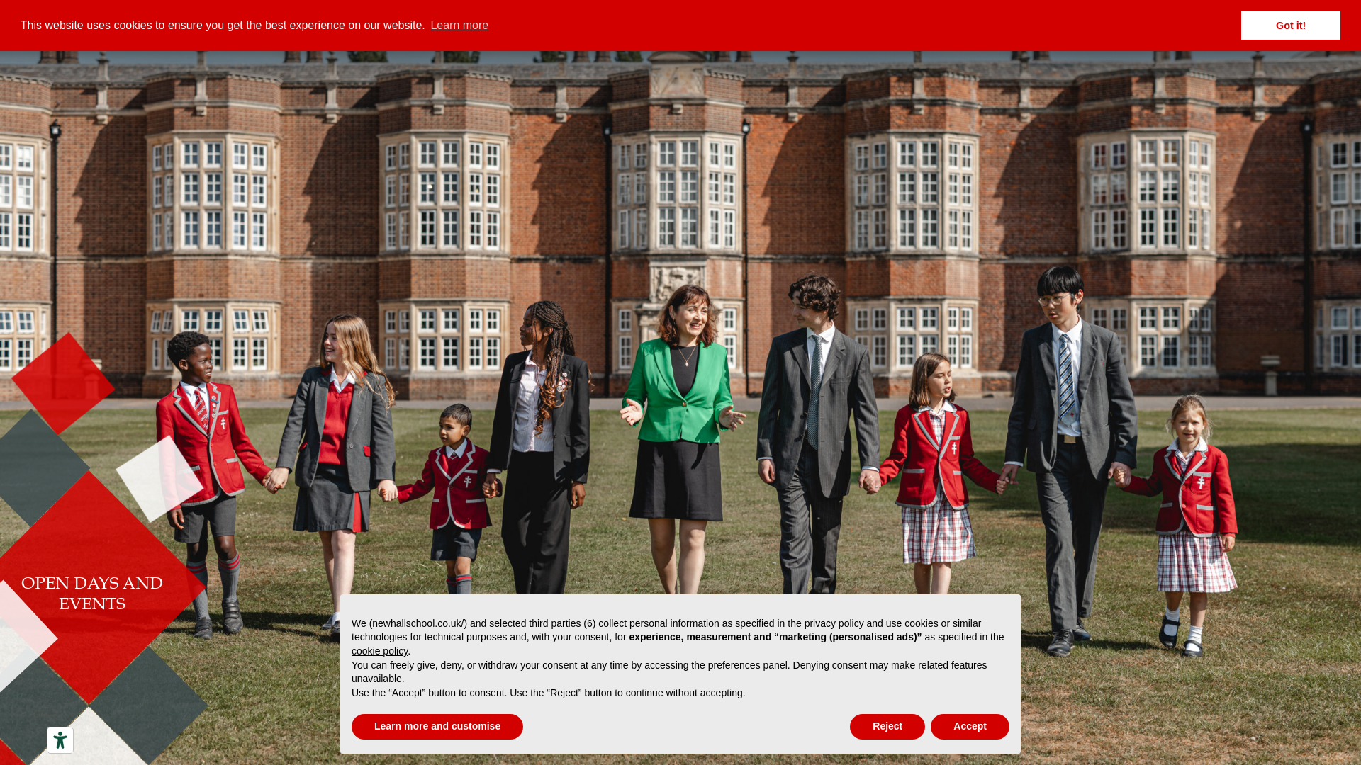 website screenshot of https://newhallschool.co.uk/catholic-school-admissions/open-days-and-events/open-day/