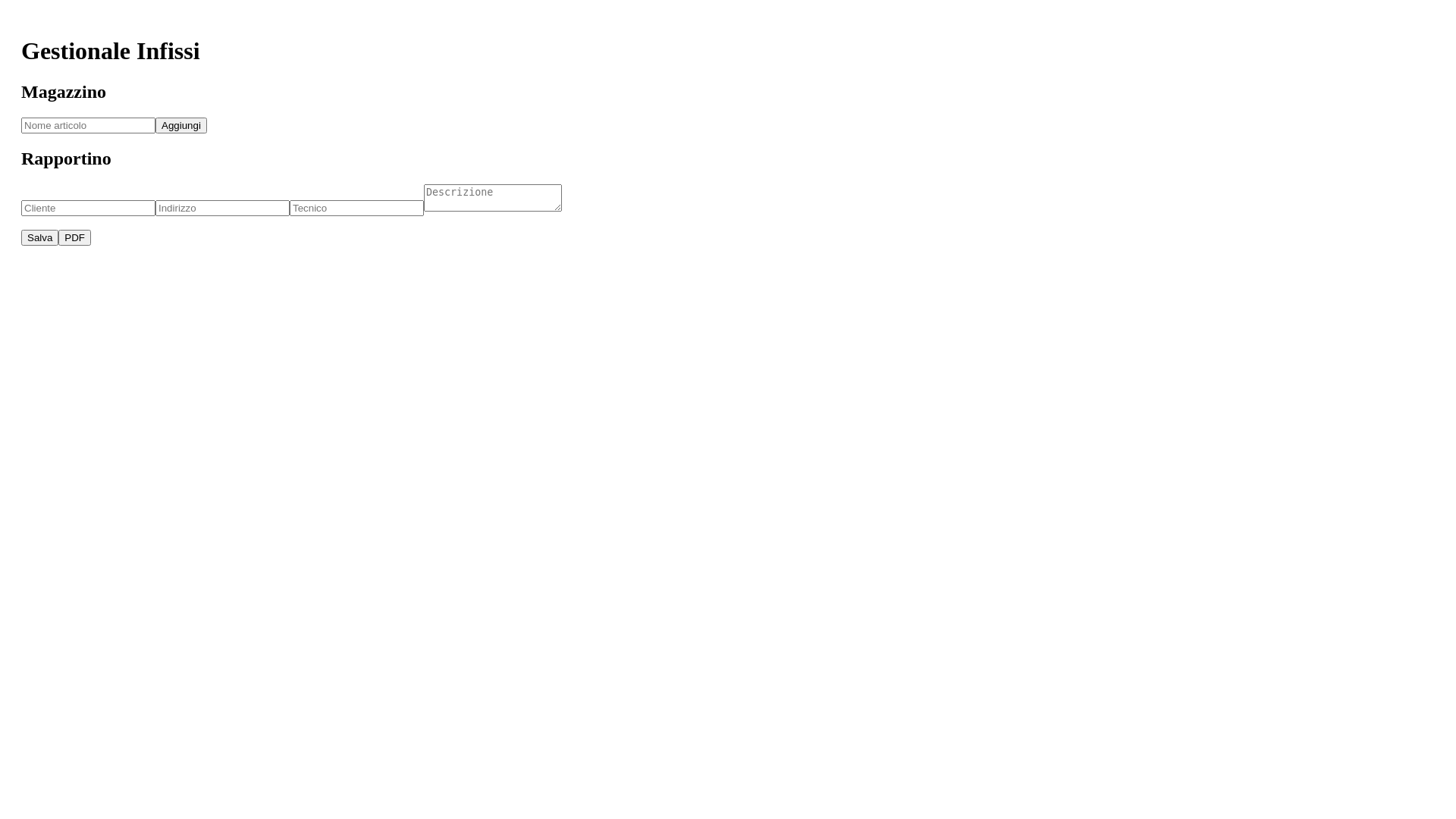 website screenshot of https://gestionale-infissi.pages.dev/