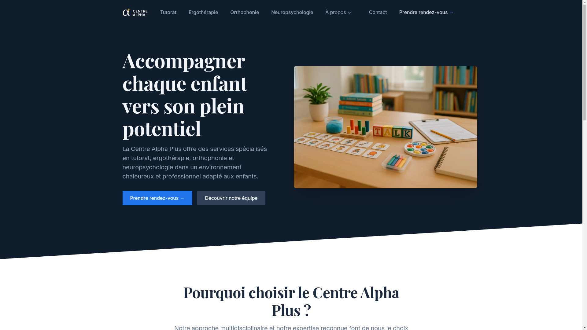 website screenshot of https://centrealpha.ca/