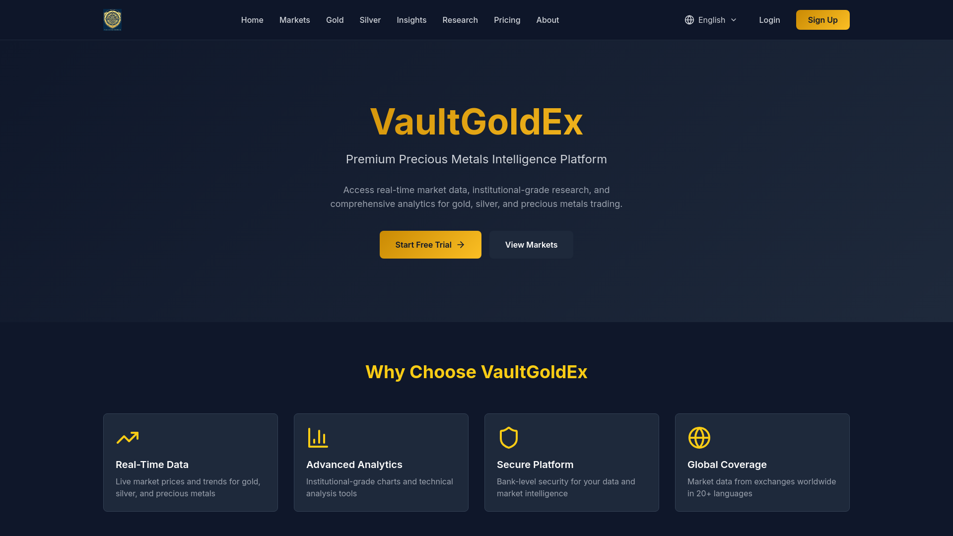website screenshot of https://vaultgoldex.com/