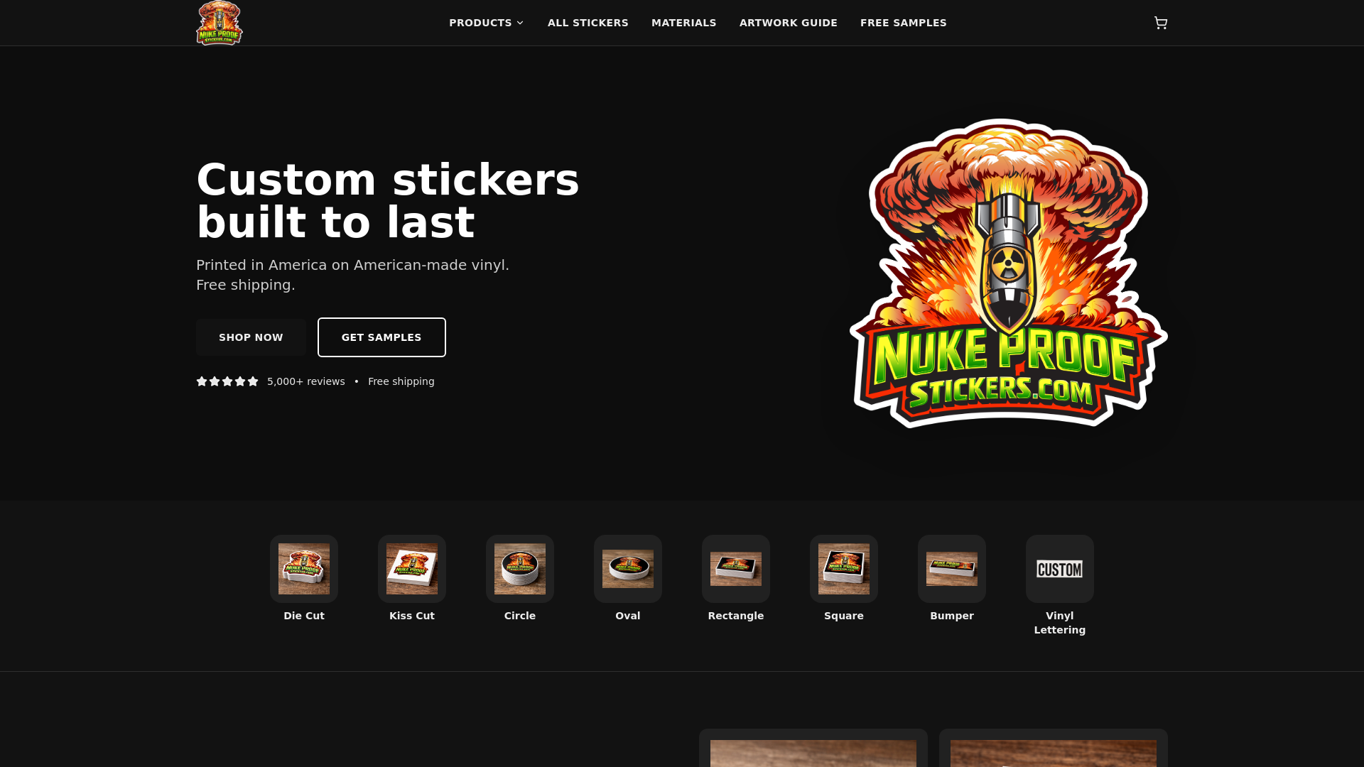 website screenshot of https://nukeproofstickers.com/