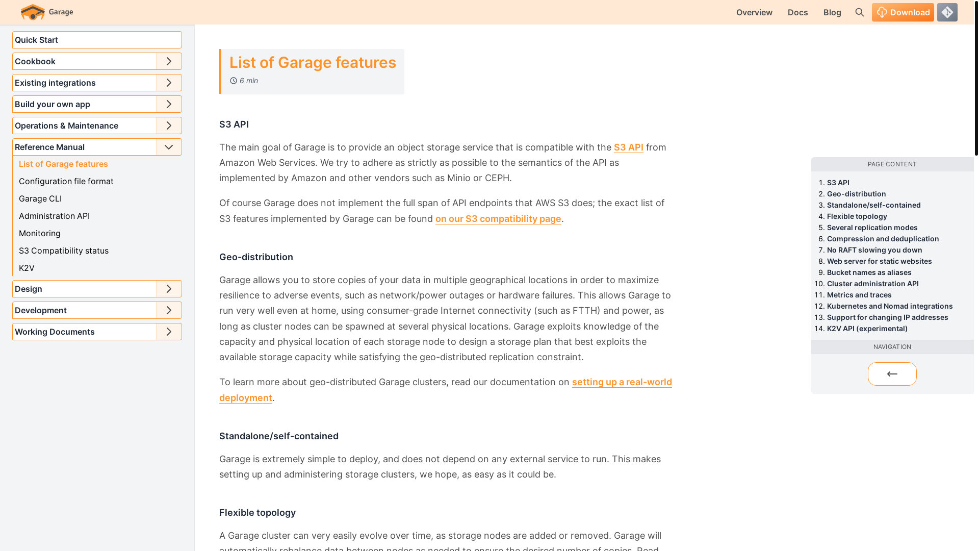 website screenshot of https://garagehq.deuxfleurs.fr/documentation/reference-manual/features/