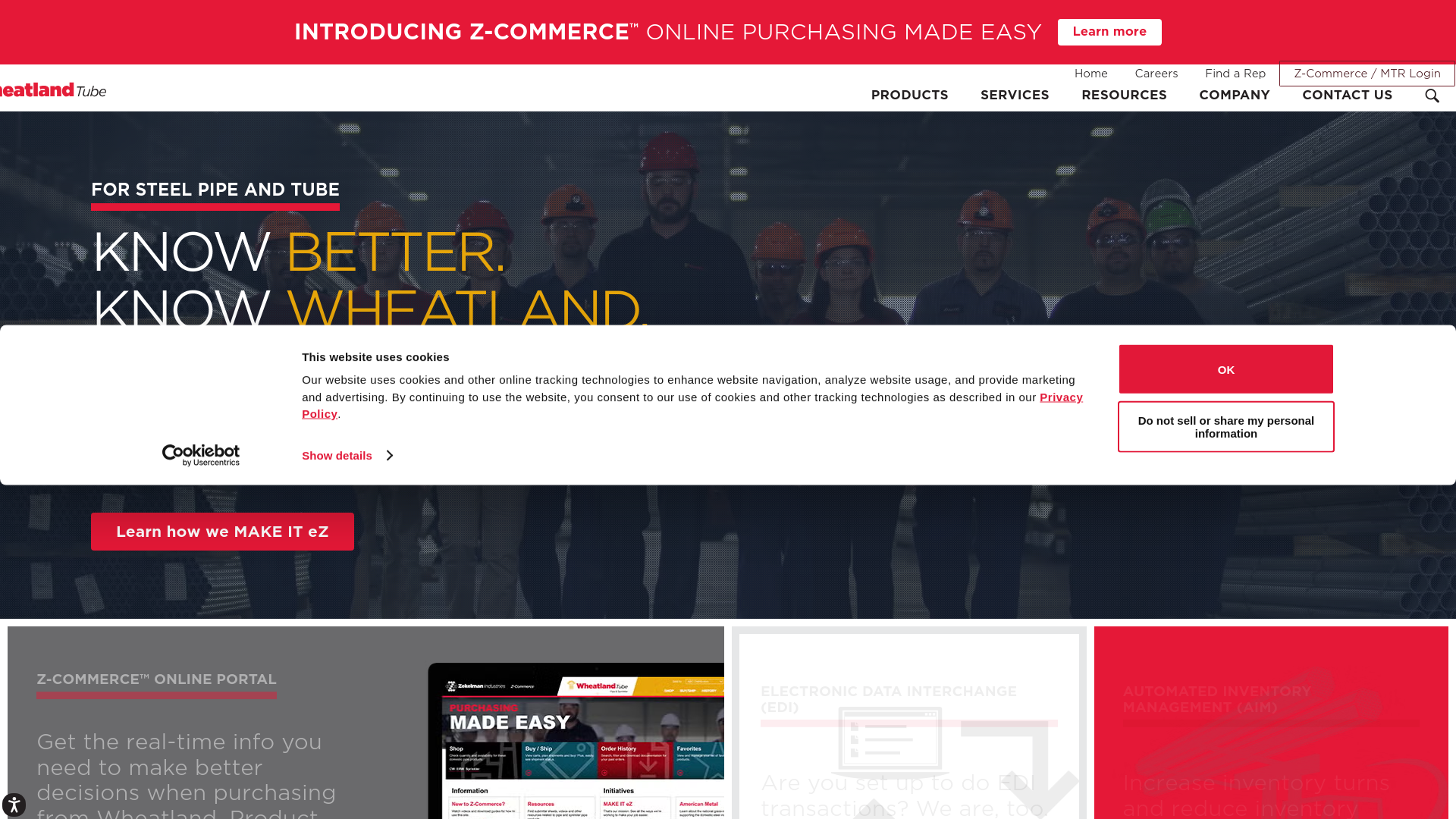 website screenshot of https://www.wheatland.com/