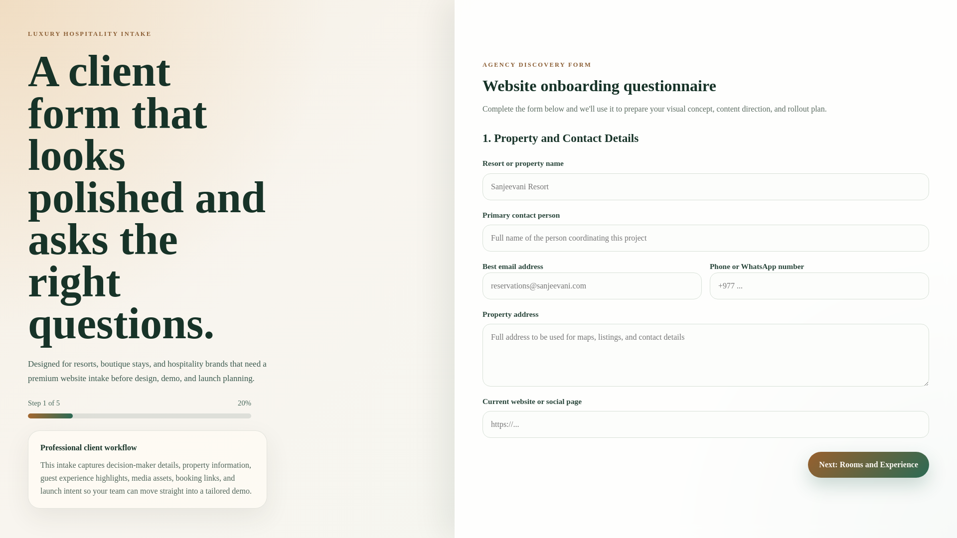 website screenshot of https://sanjeevani-resort-intake.pages.dev/