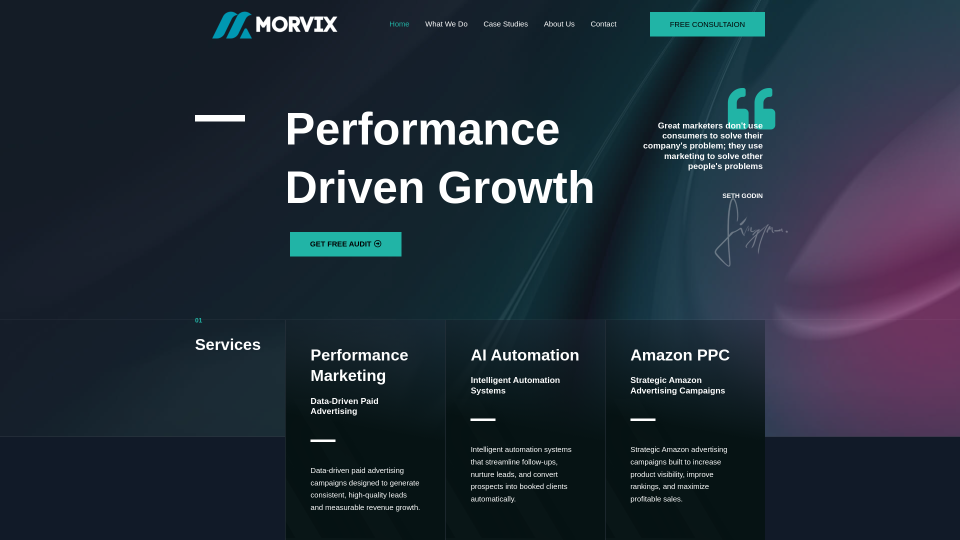 website screenshot of https://morvixdigital.com/