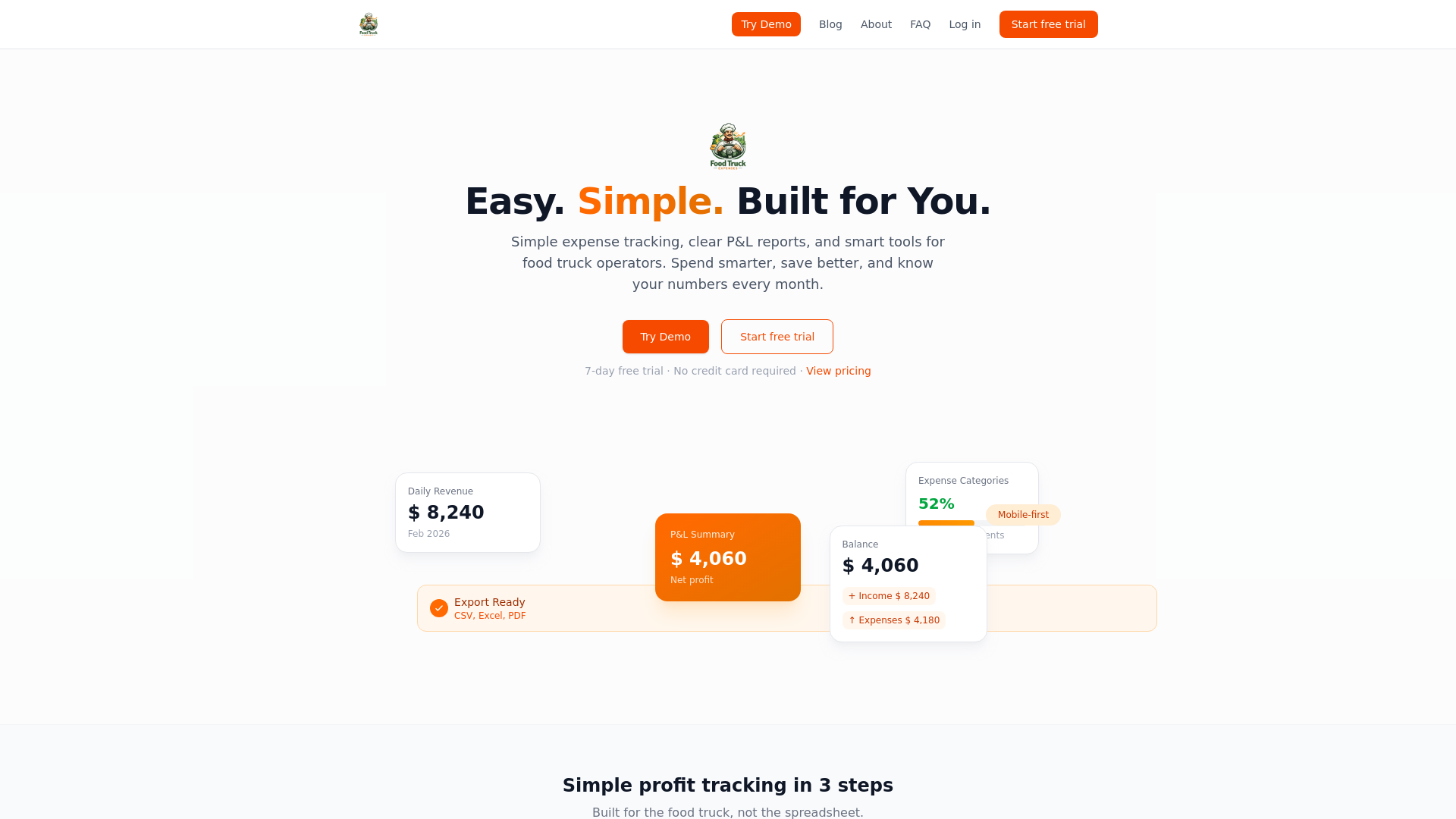 website screenshot of https://foodtruckexpenses.com/
