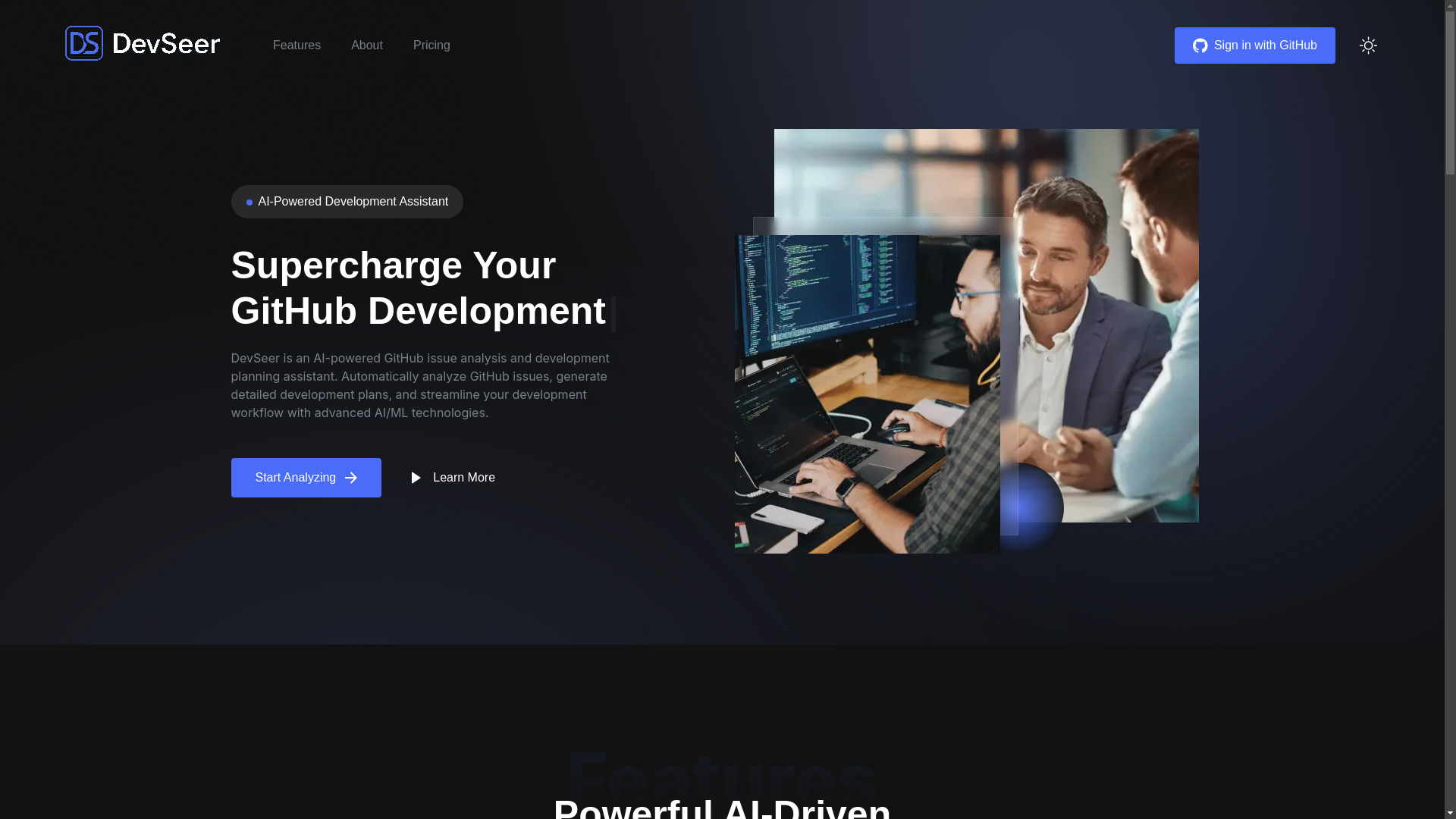 website screenshot of https://devseer.ai/