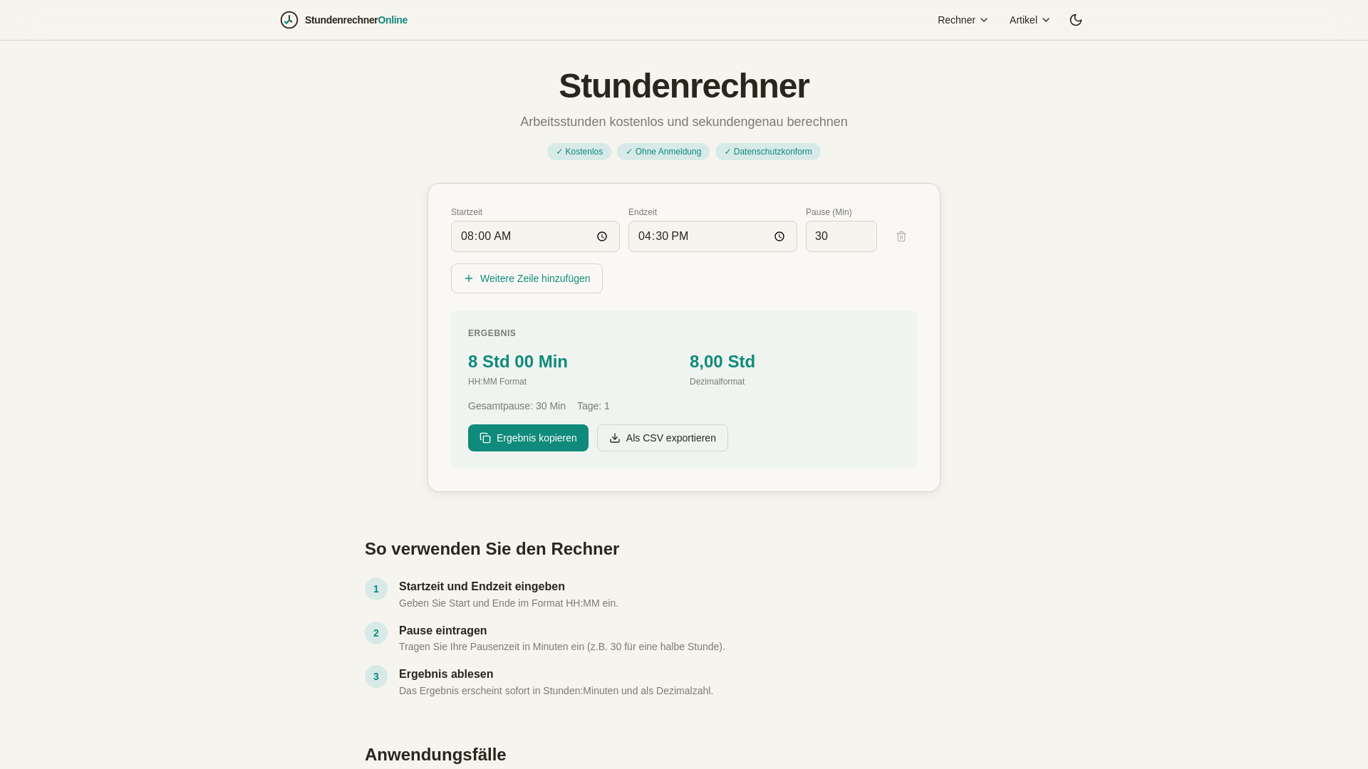 website screenshot of https://stunden-rechner.pages.dev/