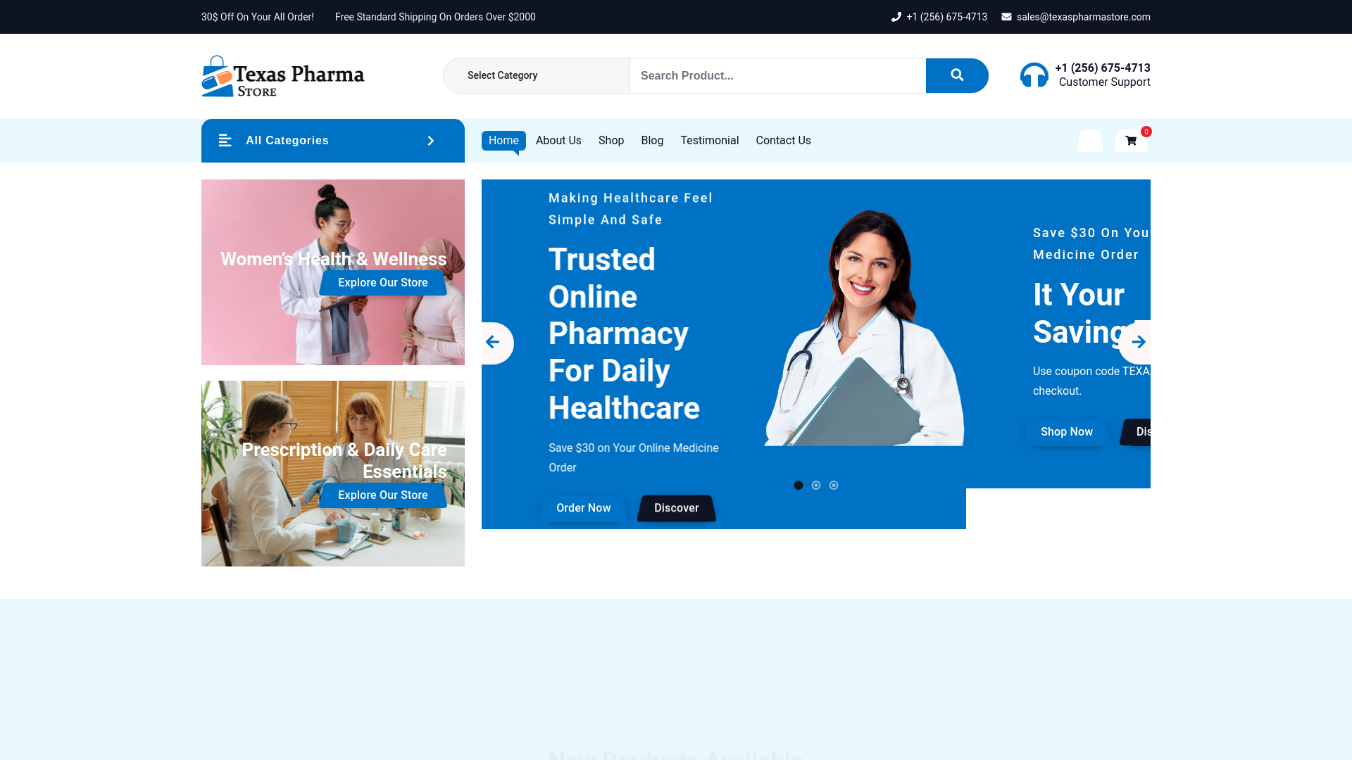 website screenshot of https://texaspharmastore.mypillcart.com