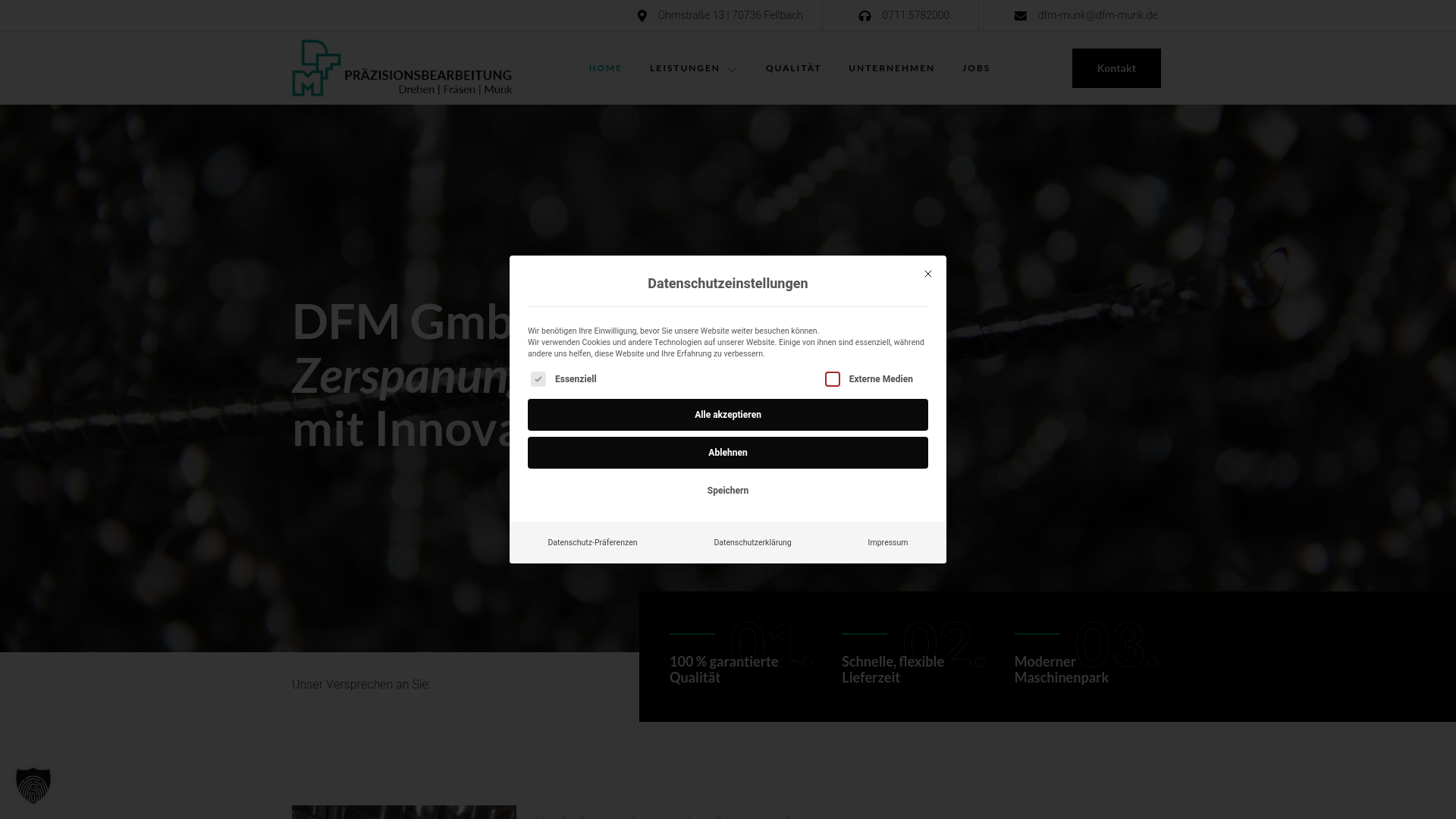 website screenshot of https://feinwerktechnik-dfm.com/