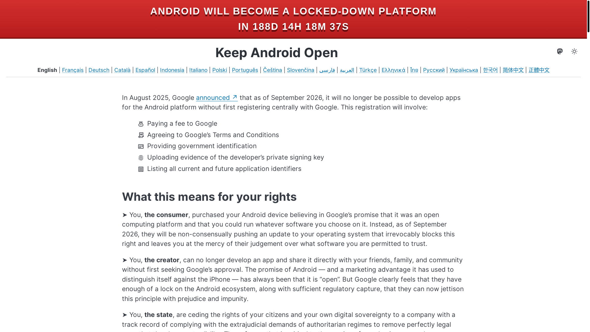 website screenshot of https://keepandroidopen.org/