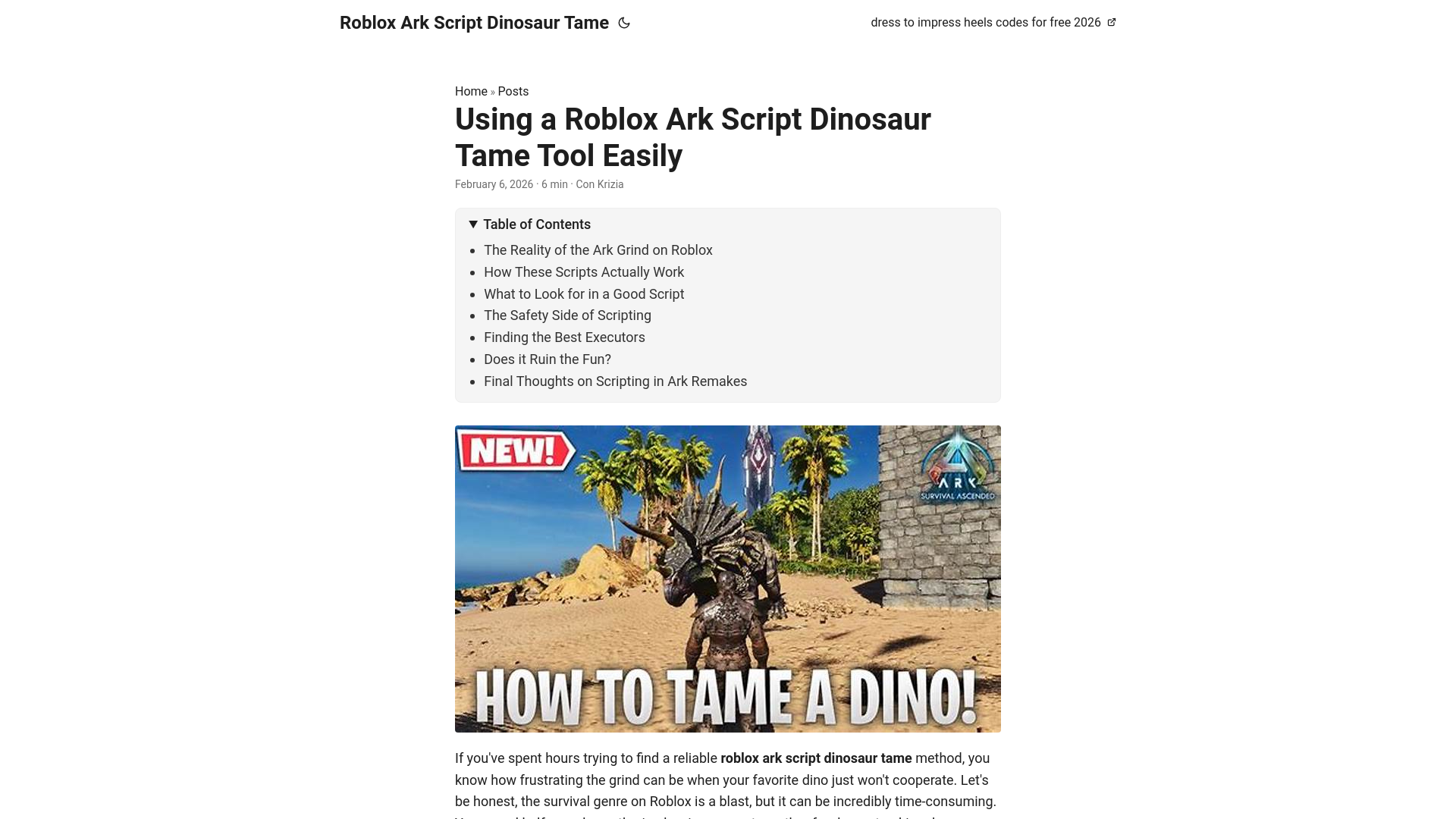 website screenshot of https://roblox-ark-script-dinosaur-tame.pages.dev/