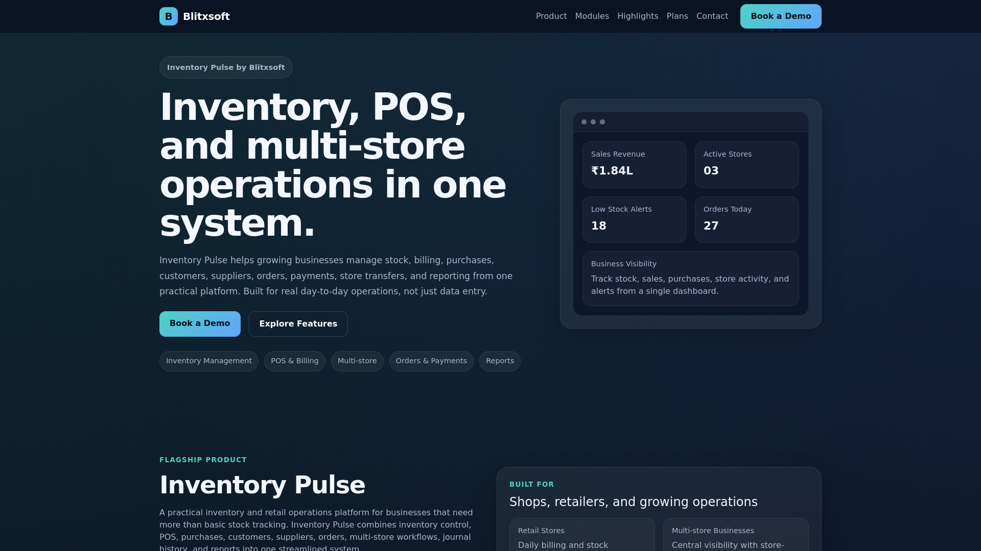 website screenshot of https://blitxsoft.in
