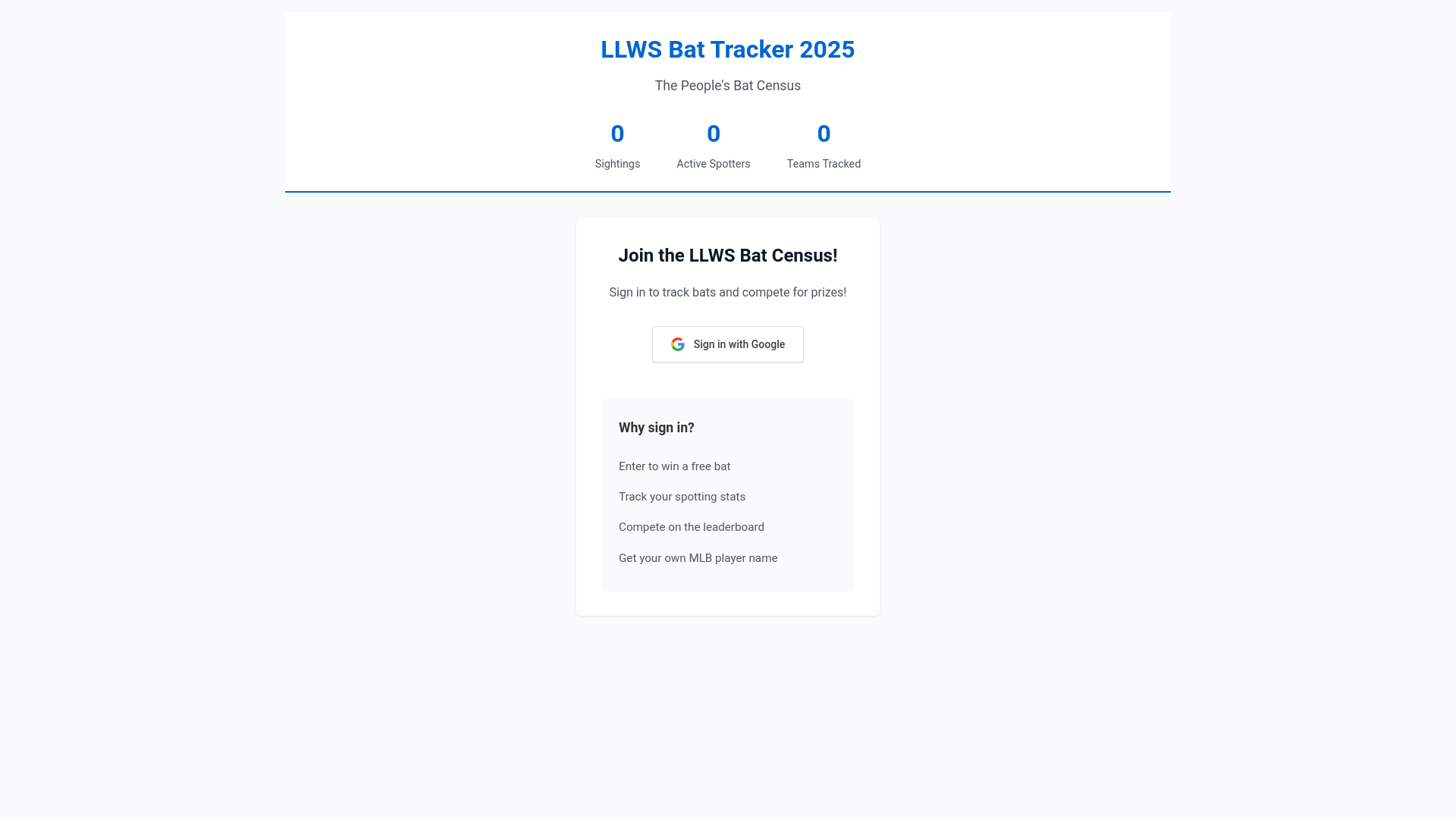 website screenshot of https://llws-bat-tracker.pages.dev/
