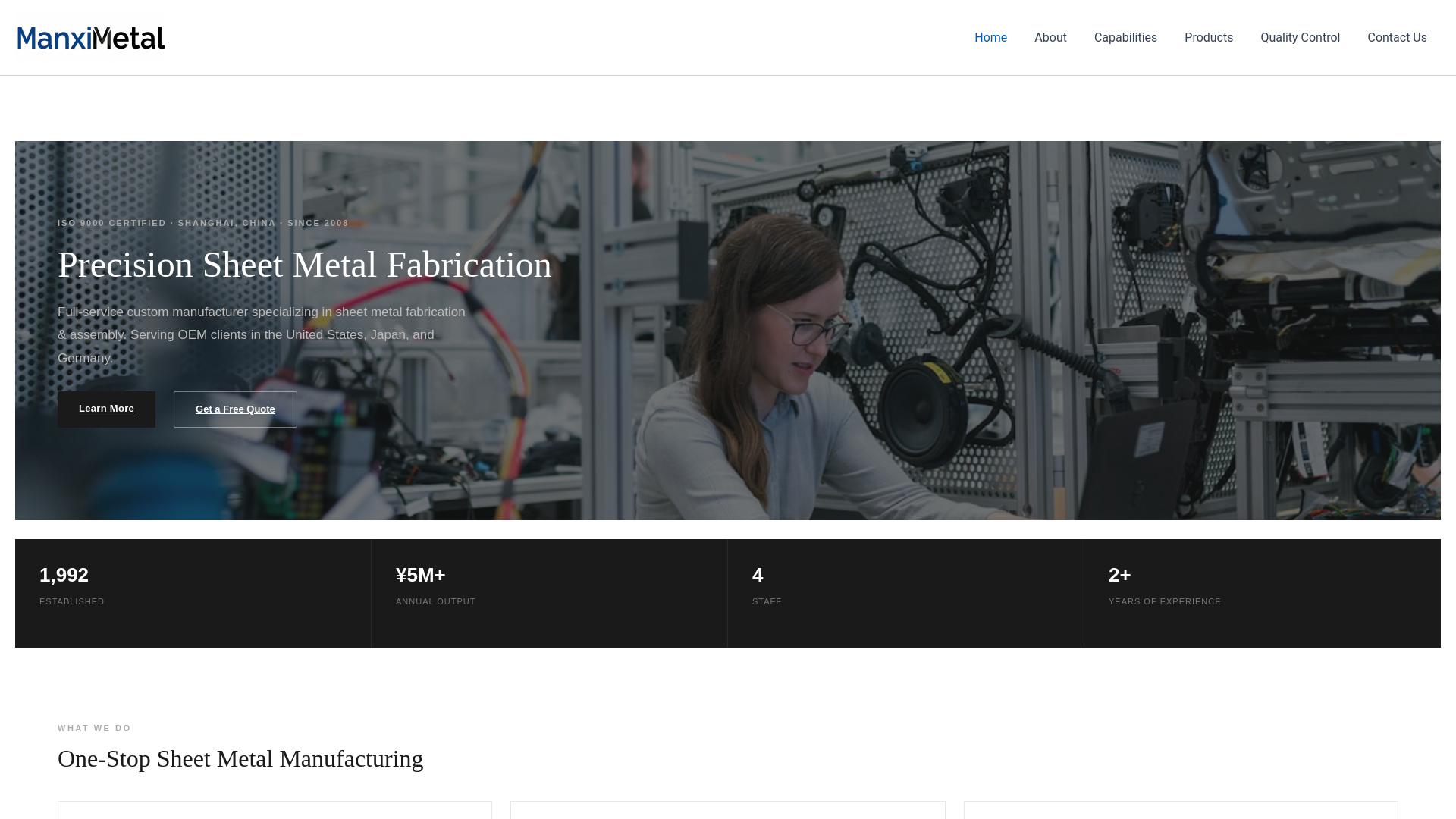 website screenshot of https://manximetal.com/
