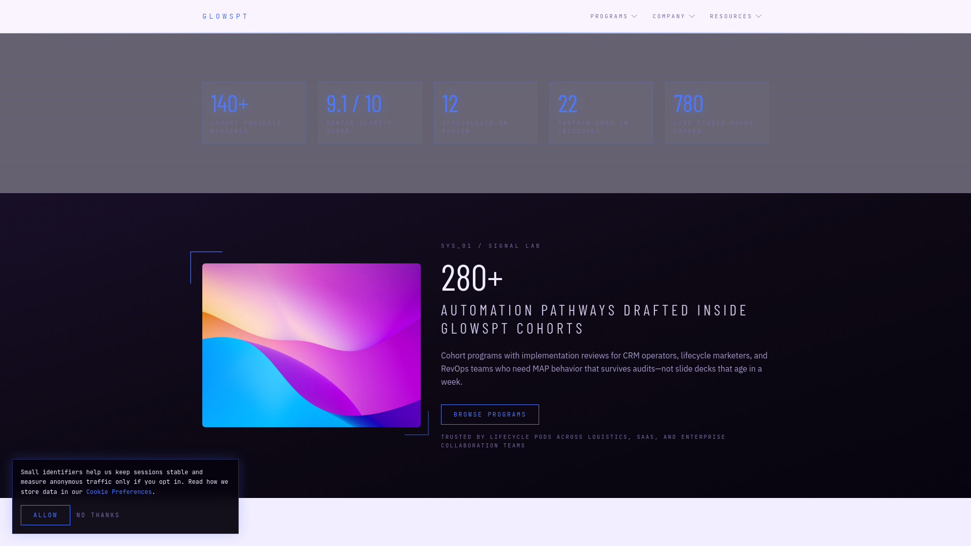 website screenshot of https://glowspt.digital/