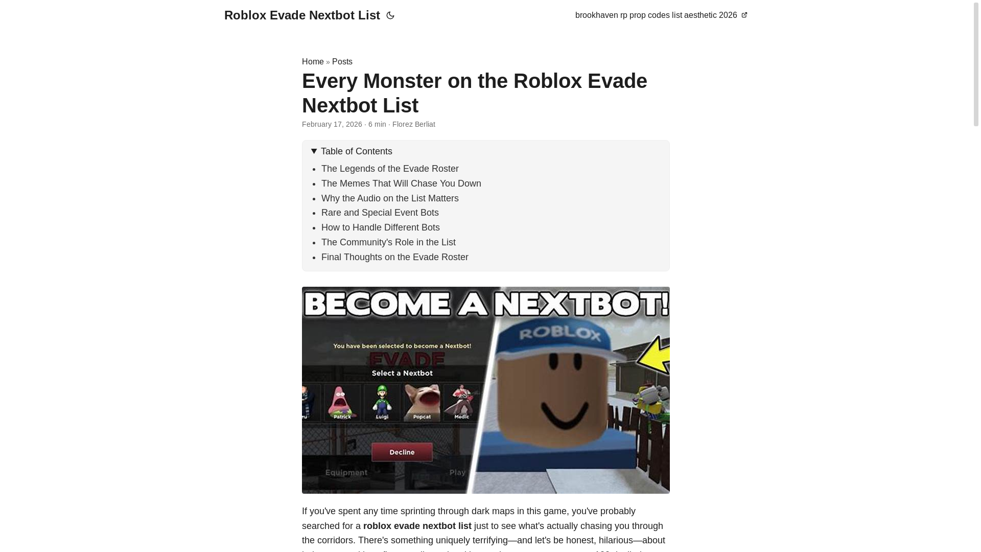 website screenshot of https://roblox-evade-nextbot-list.pages.dev/