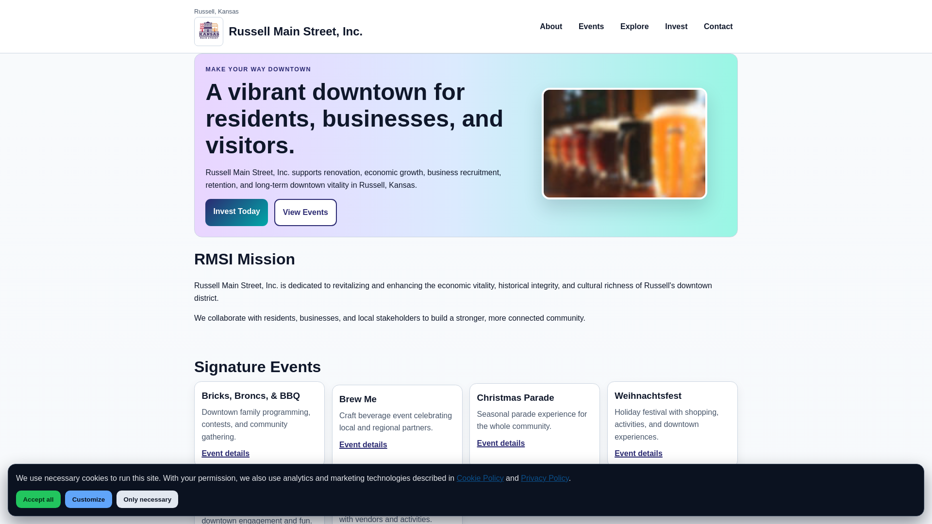 website screenshot of https://russellmainstreet.us/