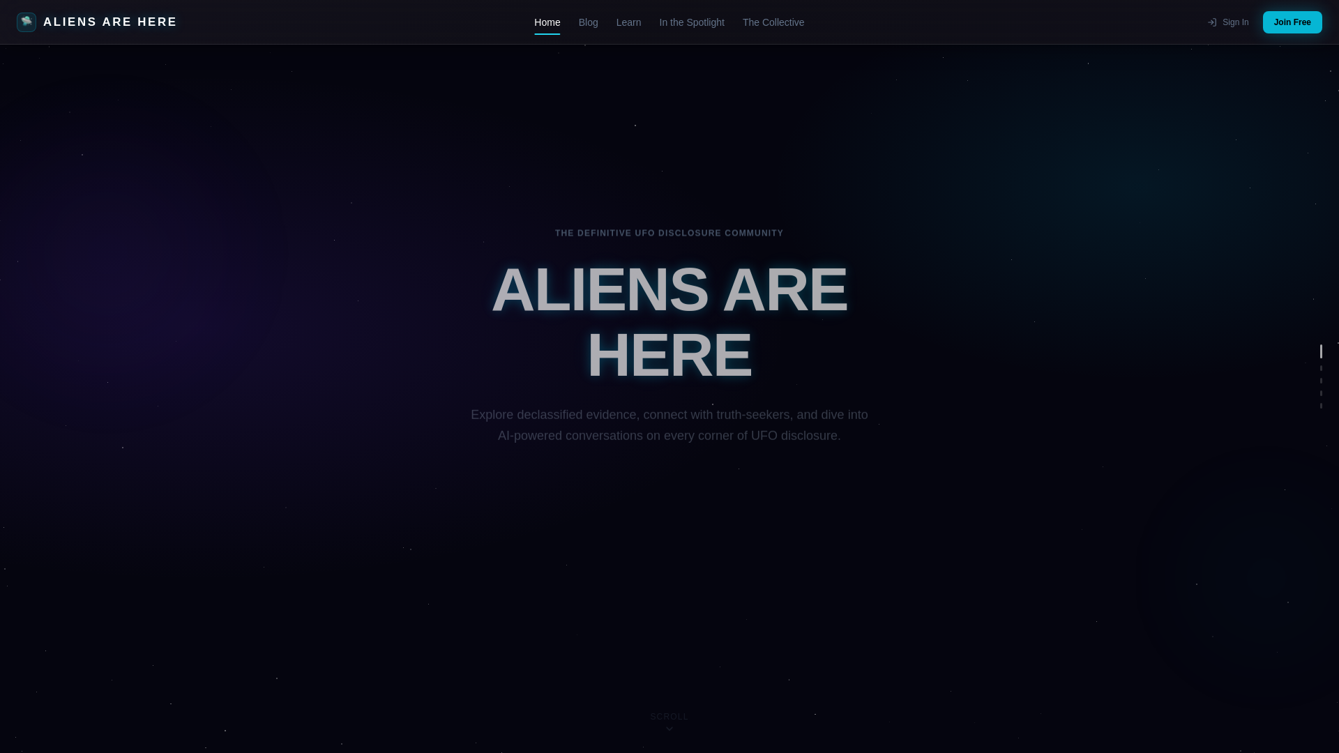 website screenshot of https://updateonaliens.com