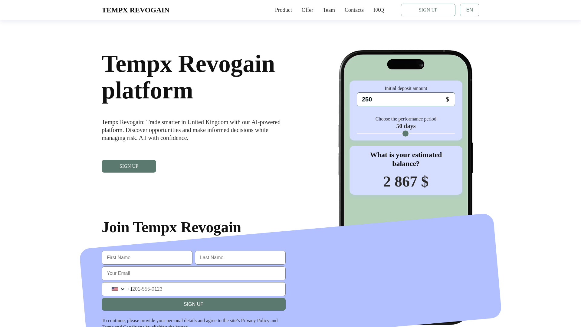 website screenshot of http://tempx-revogain.app