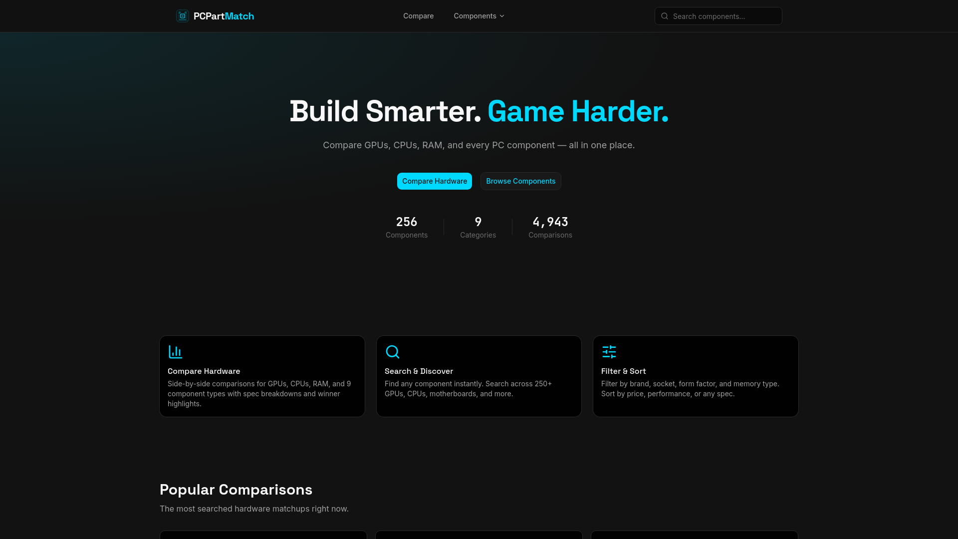 website screenshot of https://pcpartmatch.com