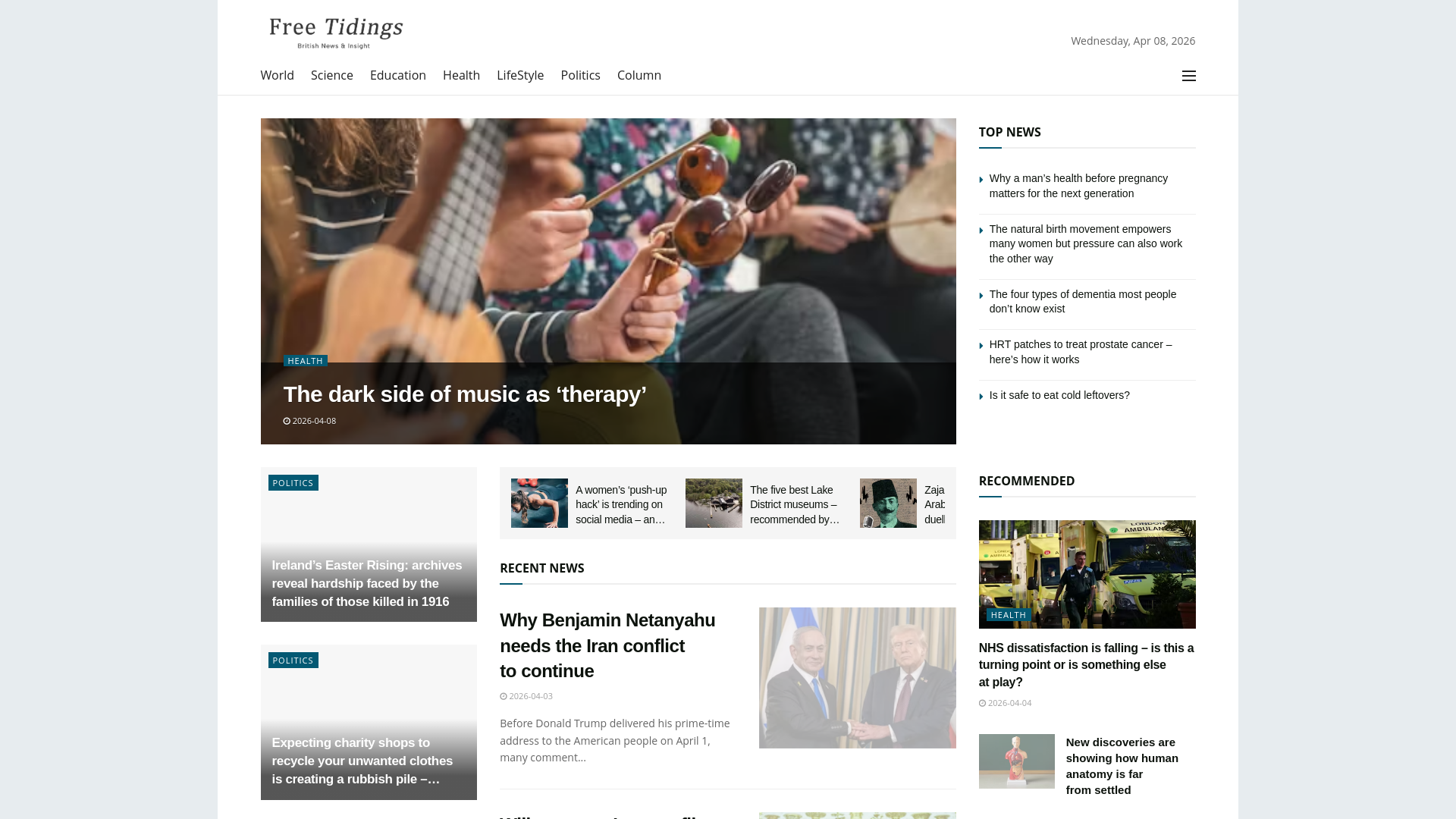 website screenshot of https://freetidings.com