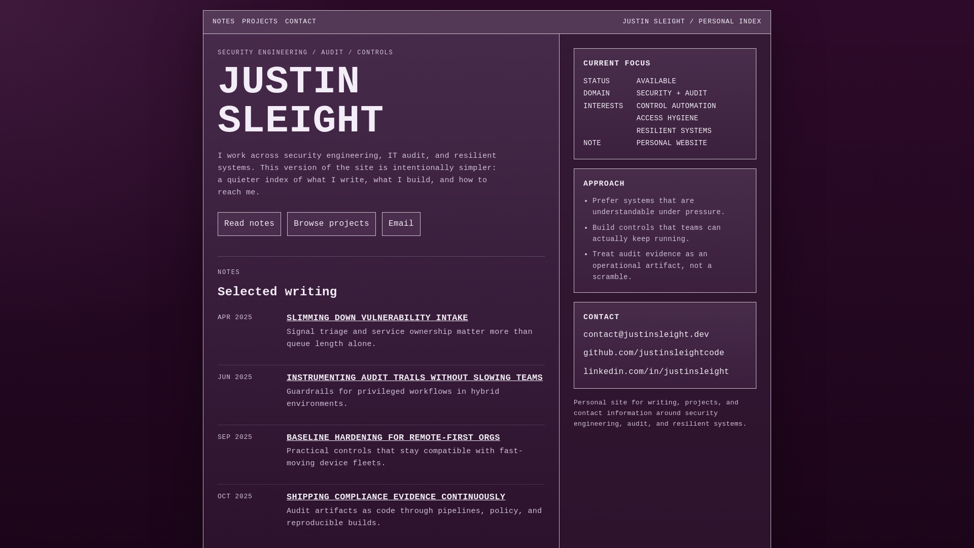website screenshot of https://justinsleightdevsite.pages.dev/